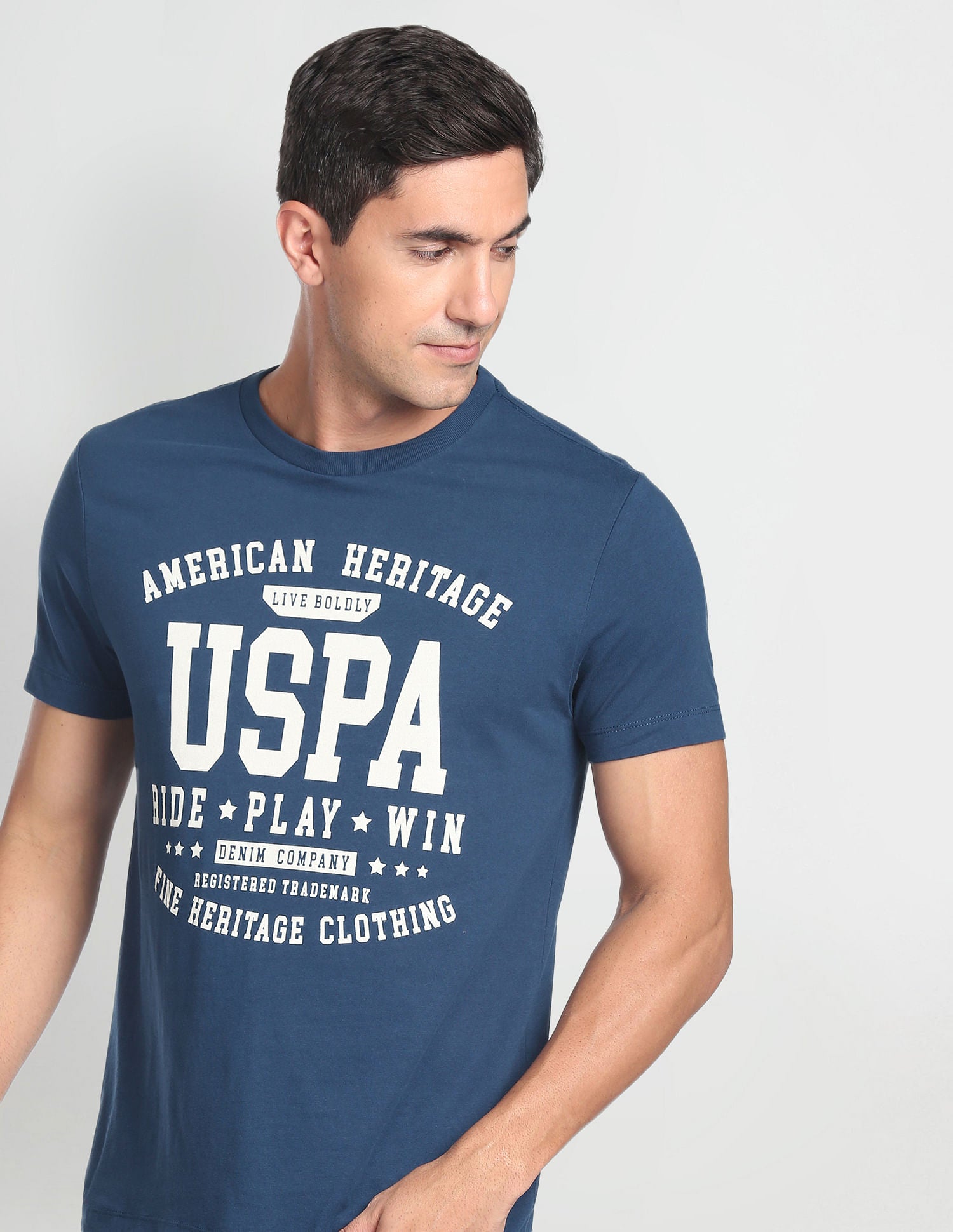 Crew Neck Brand Print T-Shirt Dark Blue - U.S. Polo Assn. India | Large