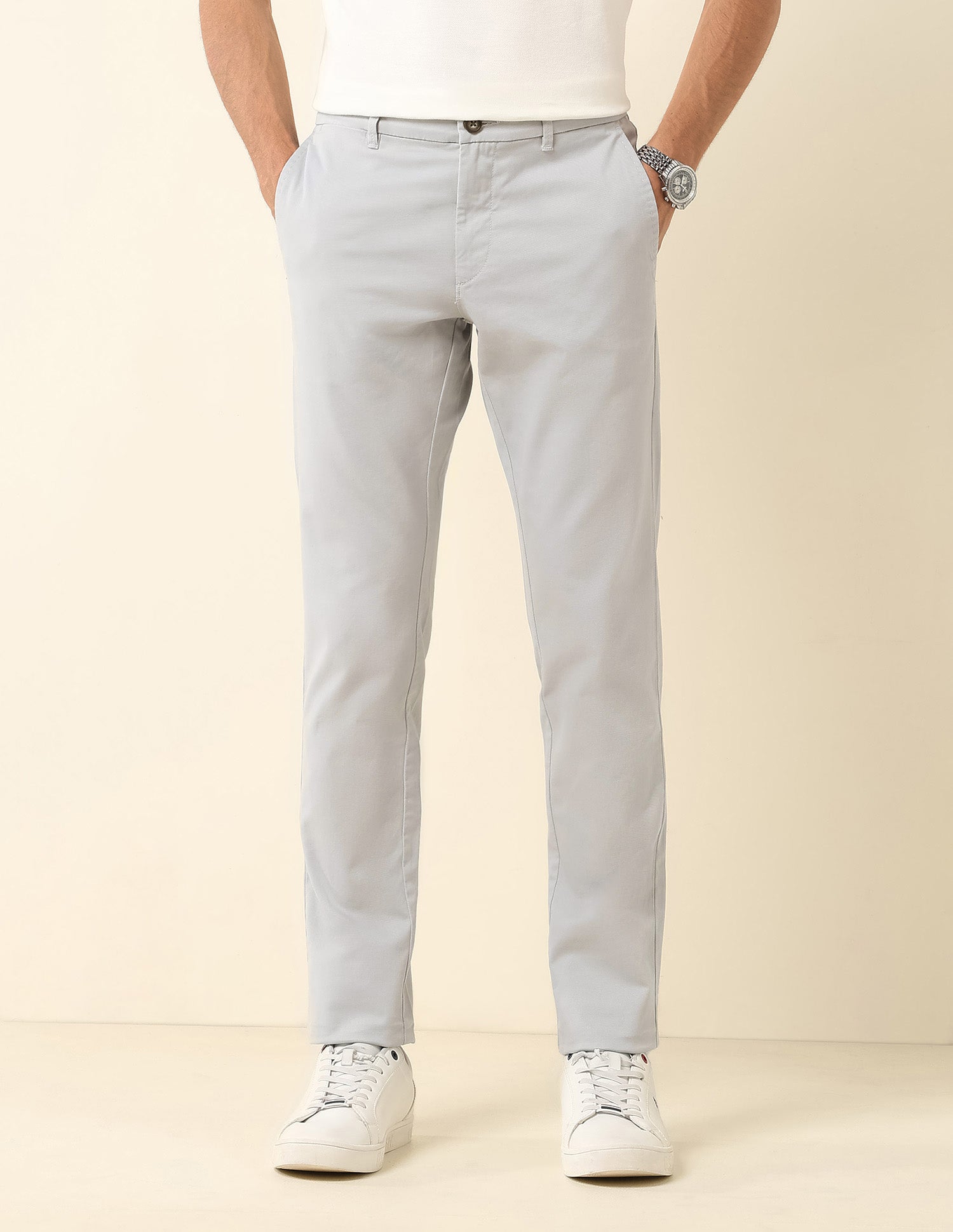 Austin Slim Fit Satin Trousers Light Grey - U.S. Polo Assn. India | Large