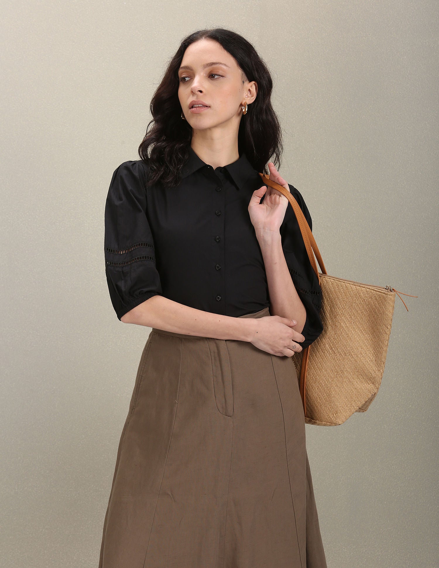 Spread Collar Solid Shirt