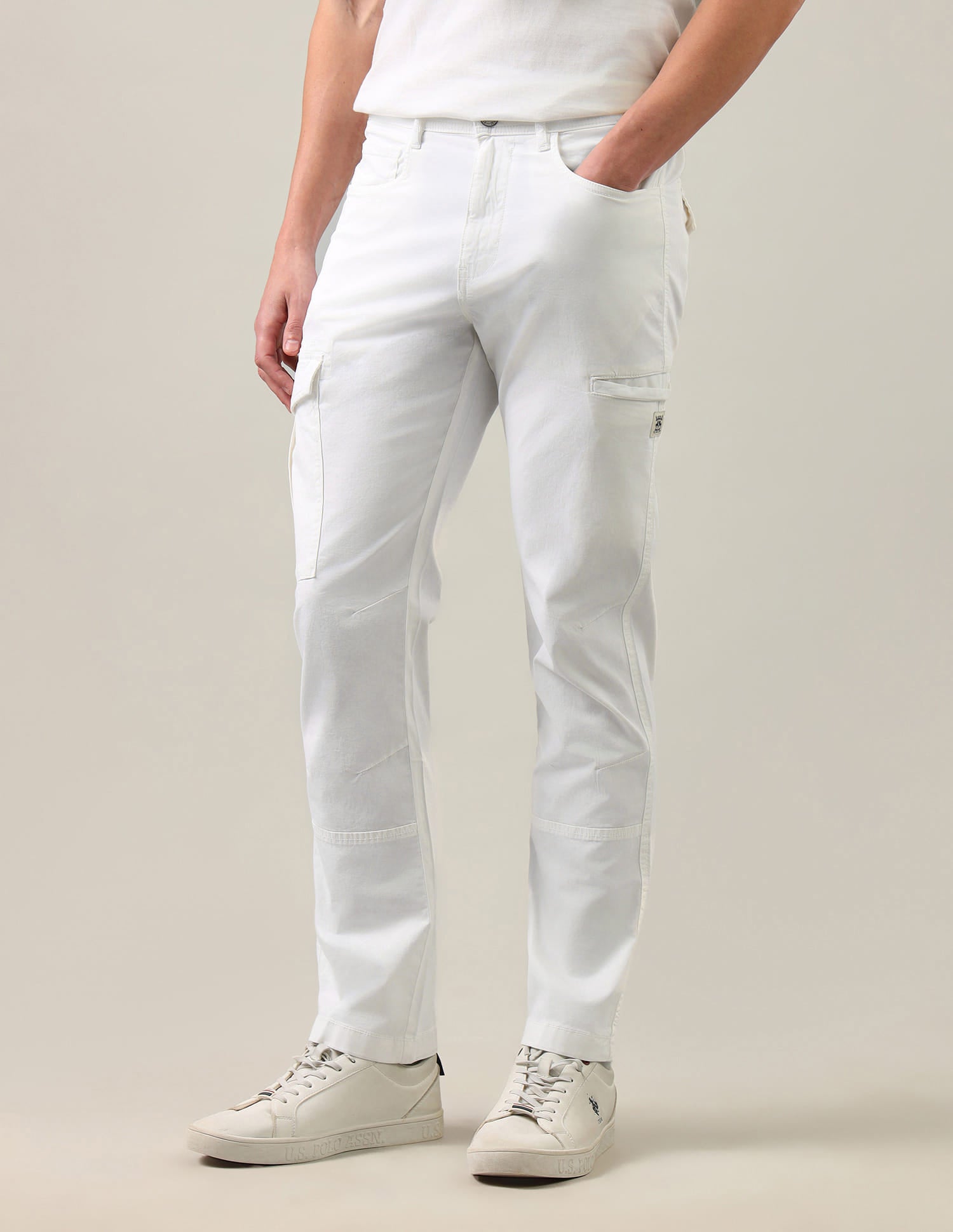 Harold Slim Straight Fit Twill Cargos White - U.S. Polo Assn. India | Large