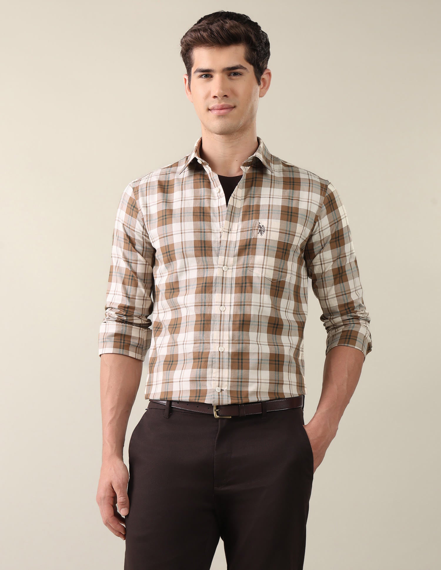 Twill Plaid Checked Shirt Brown - U.S. Polo Assn. India | Large