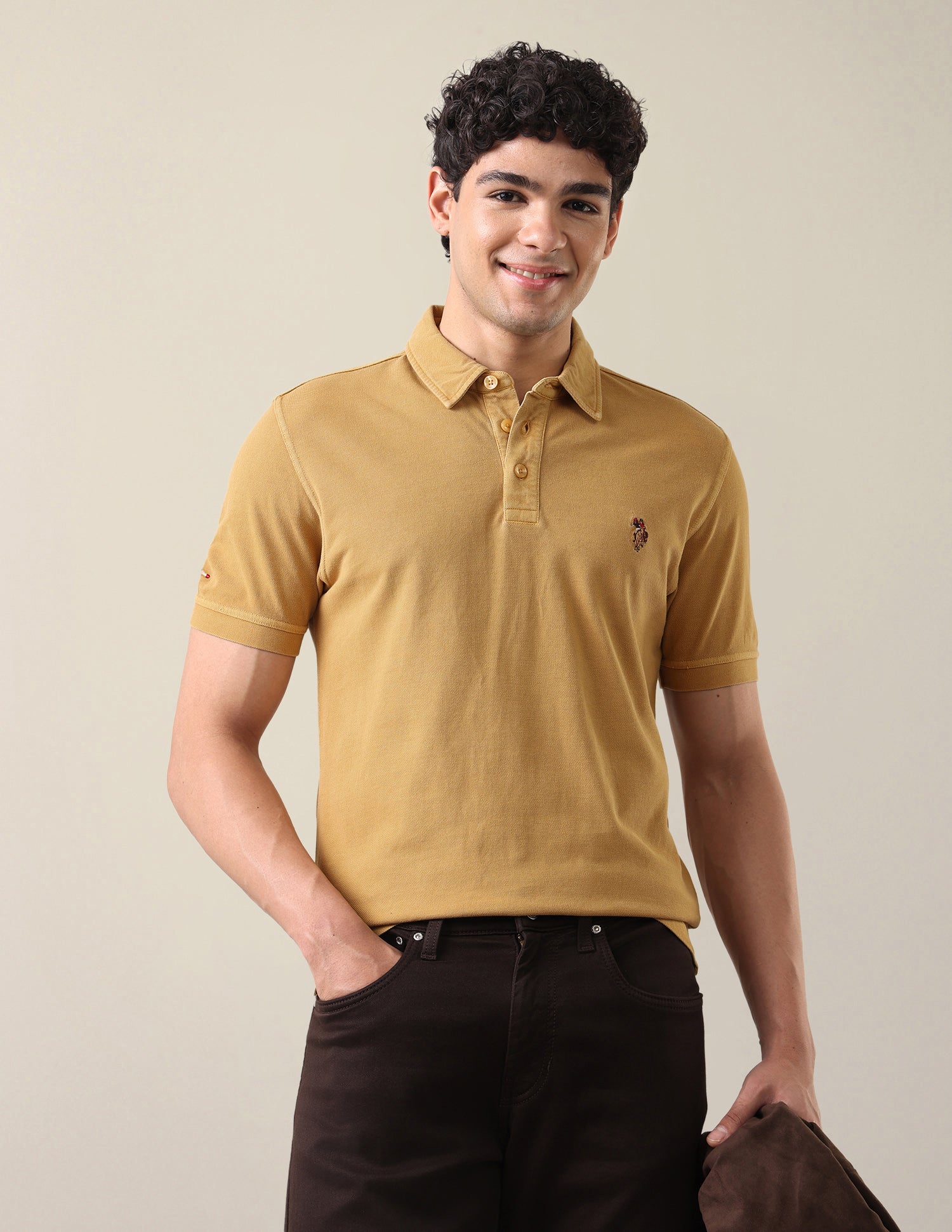 Solid Slim Fit Polo Shirt Mustard - U.S. Polo Assn. India | Large