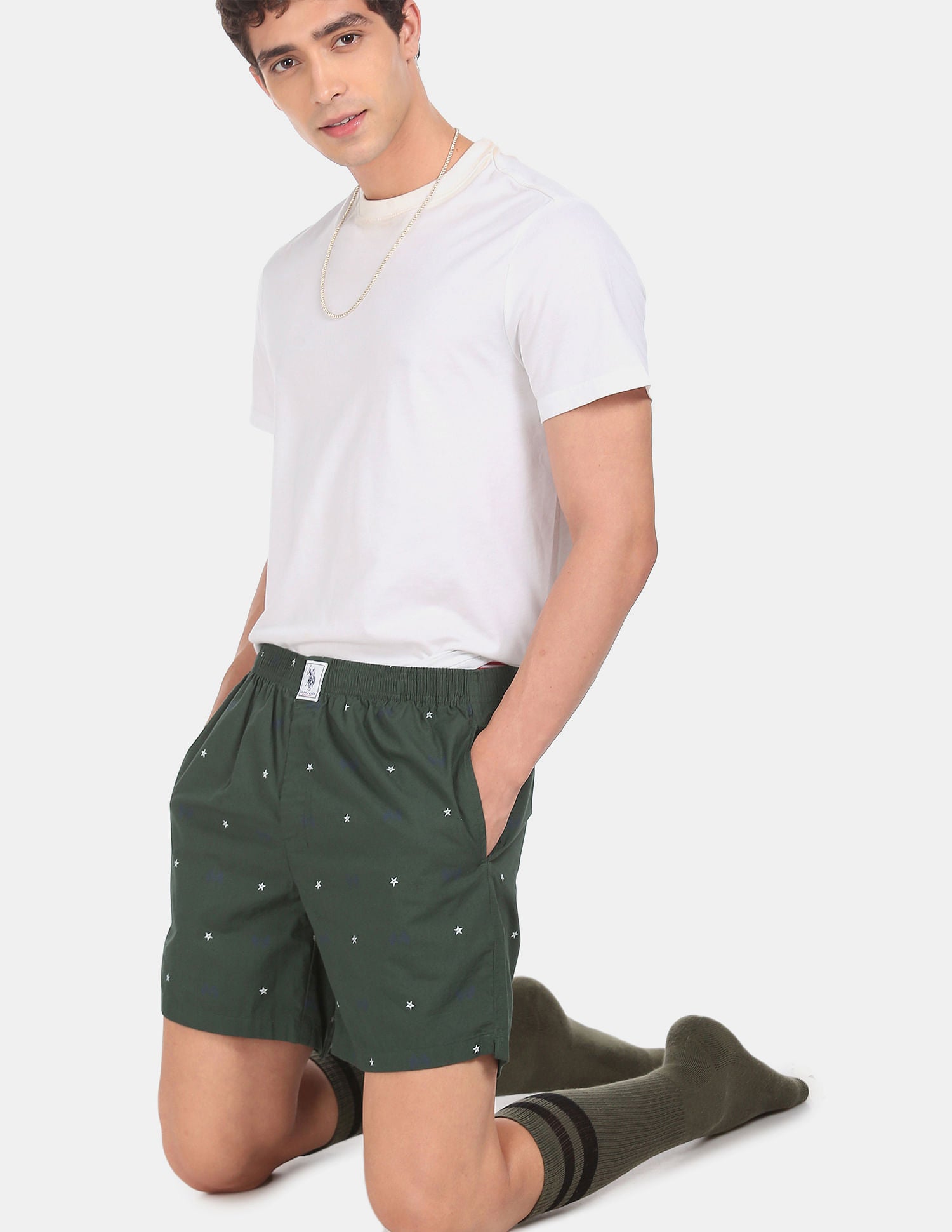 Comfort Fit Print Cotton I663 Boxers - Pack Of 1 Bottle Green - U.S. POLO ASSN. | Large