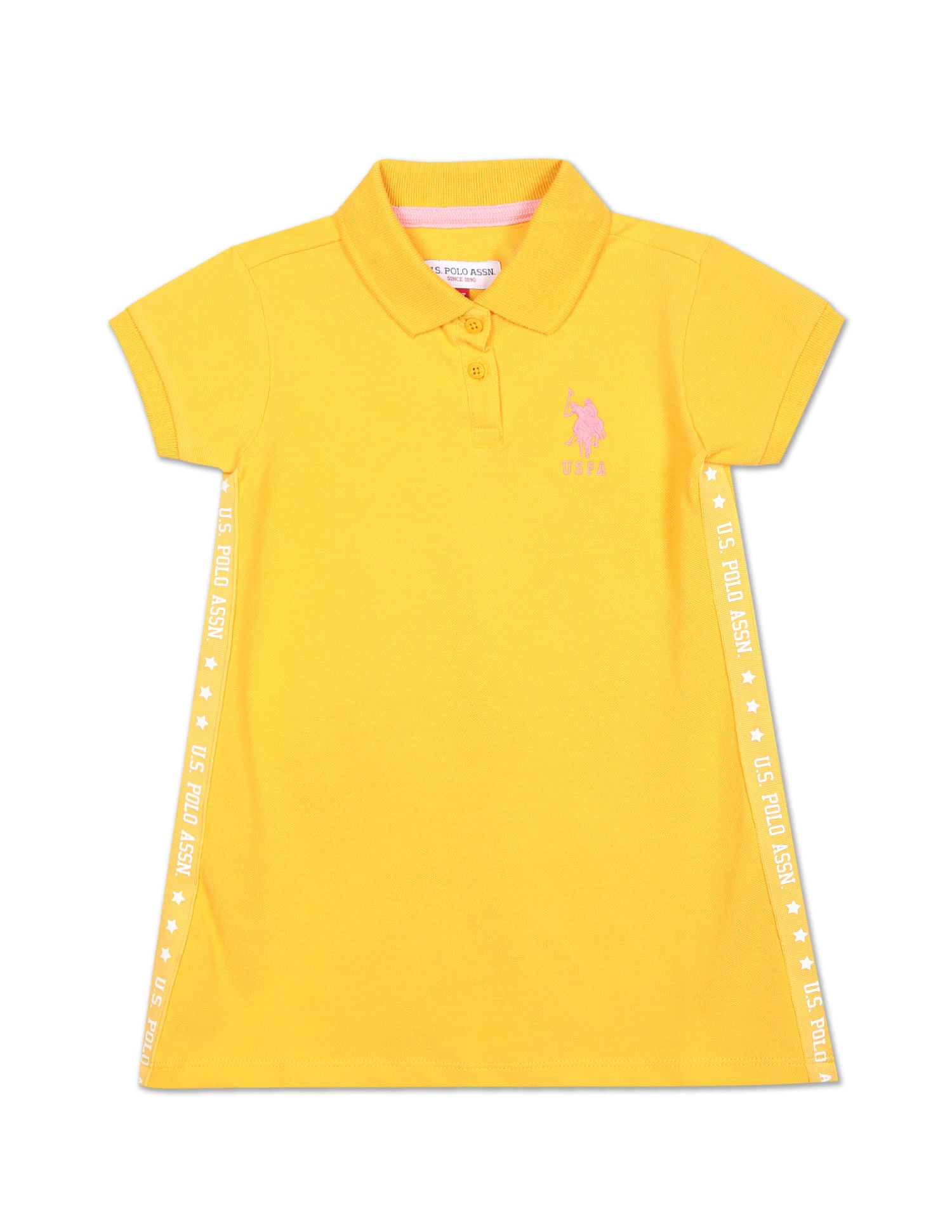 Girls Yellow Brand Tape Solid Polo Dress Yellow - U.S. POLO ASSN. | Large
