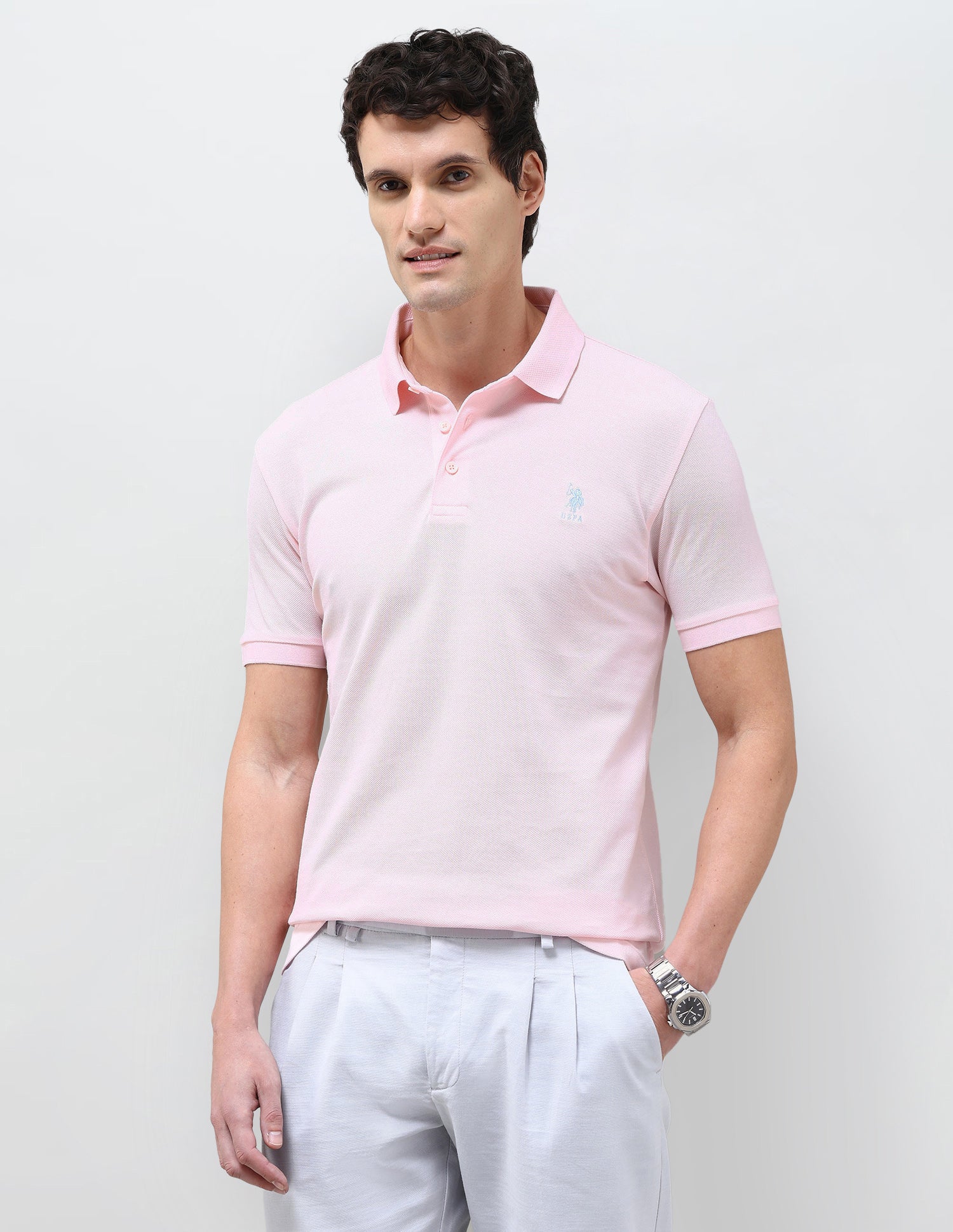 Solid Slim Fit Polo Shirt Pink - U.S. Polo Assn. India | Large