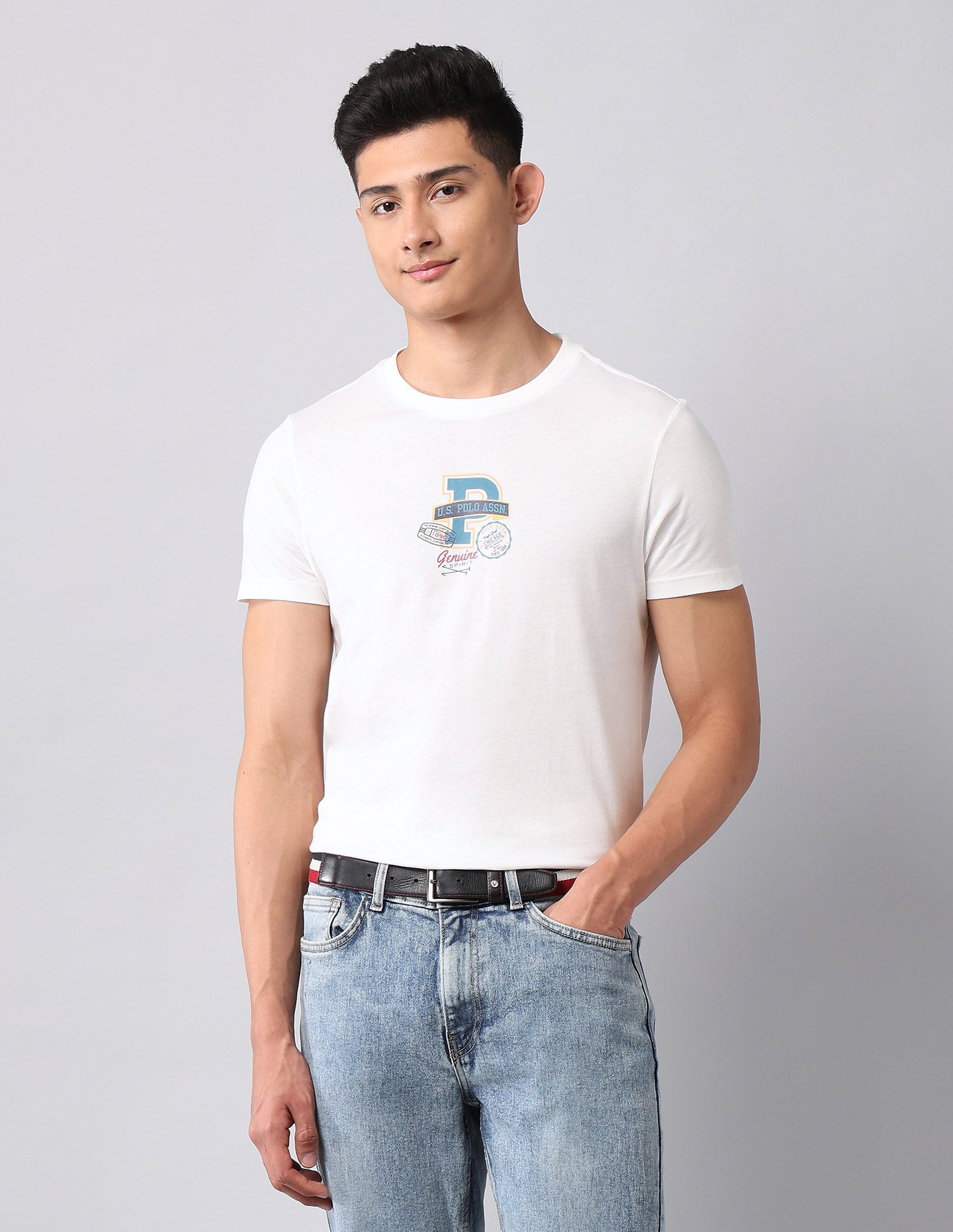 Graphic Printed Pure Cotton T-Shirt Ivory - U.S. Polo Assn. India | Large
