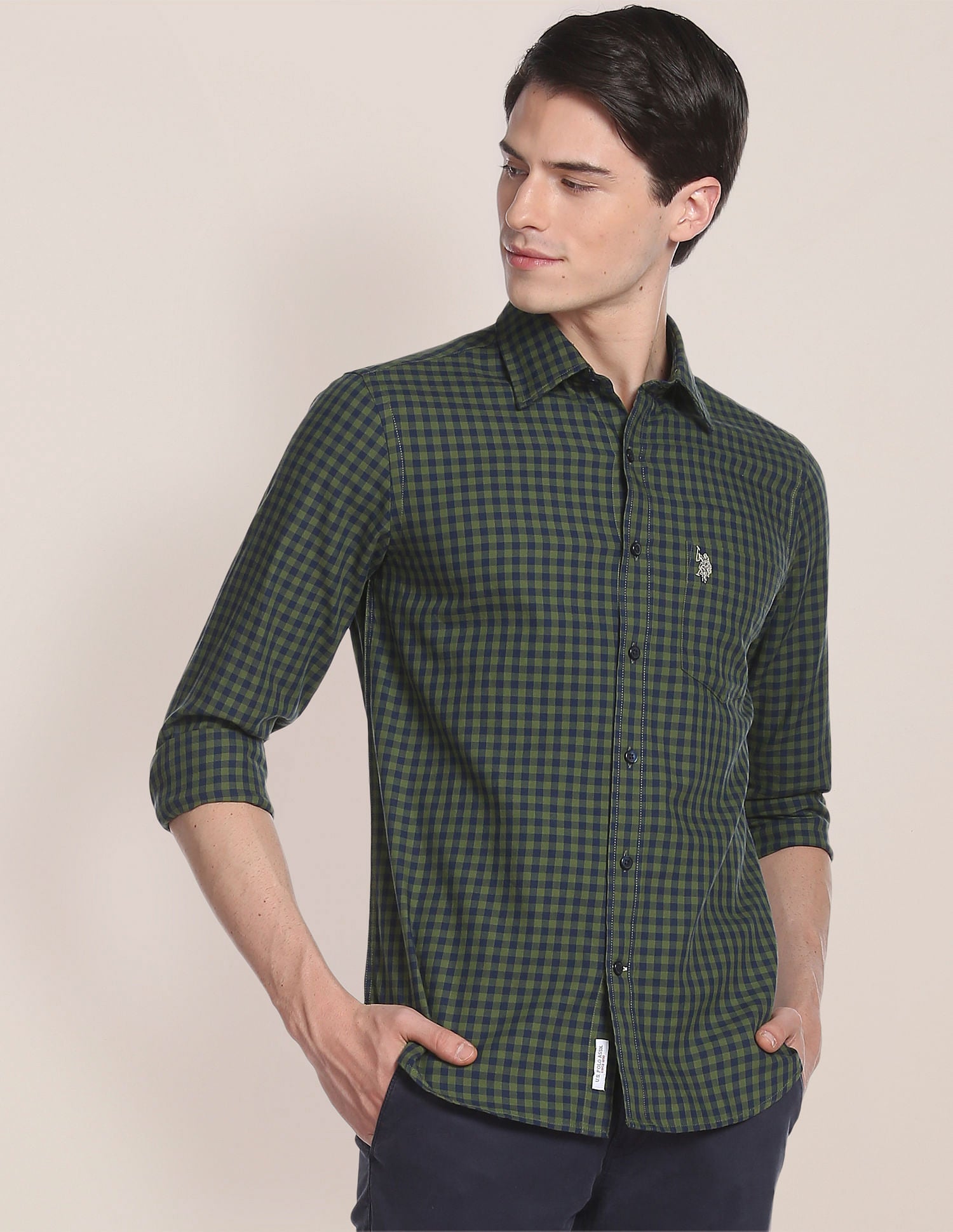 Gingham Check Twill Casual Shirt Olive - U.S. Polo Assn. India | Large