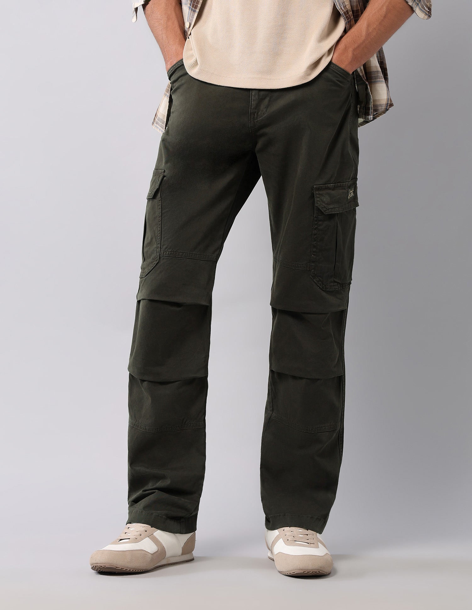Pure Cotton Solid Cargos Olive - U.S. Polo Assn. India | Large