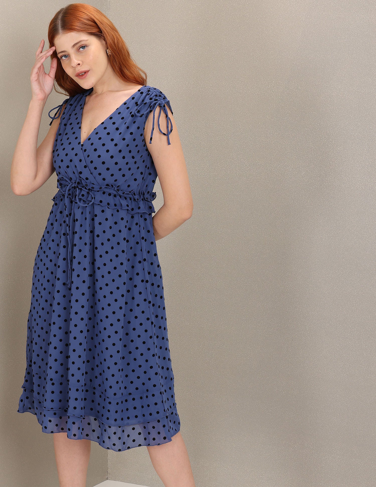 Polka Dot Print Empire Waist Dress Navy - U.S. Polo Assn. India | Large