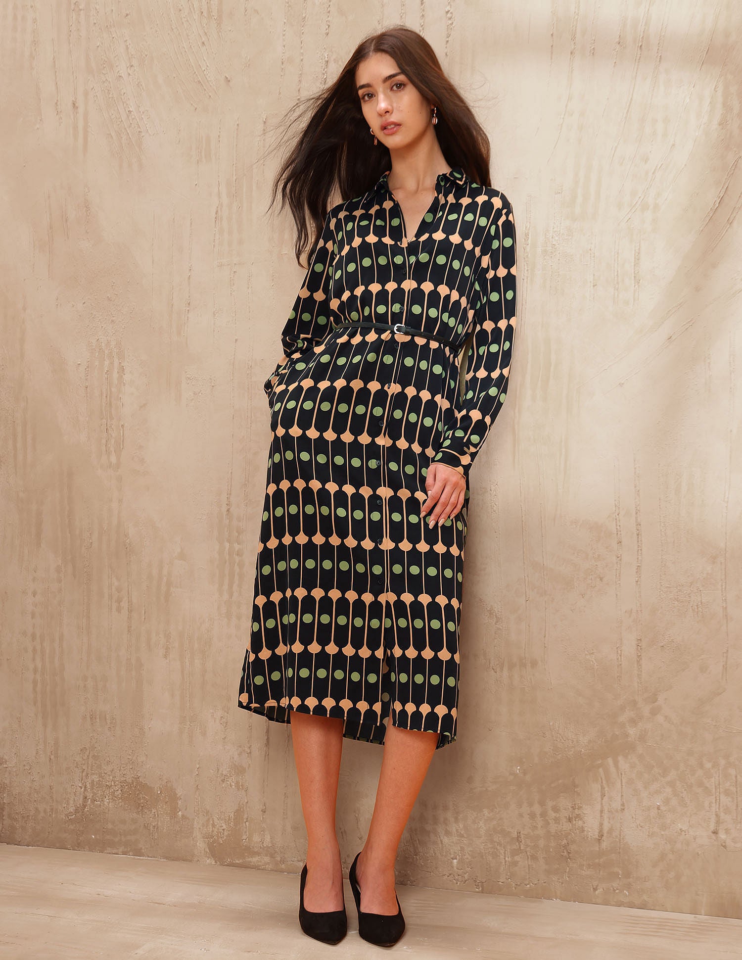 Geometric Printed Midi Shirt Dress