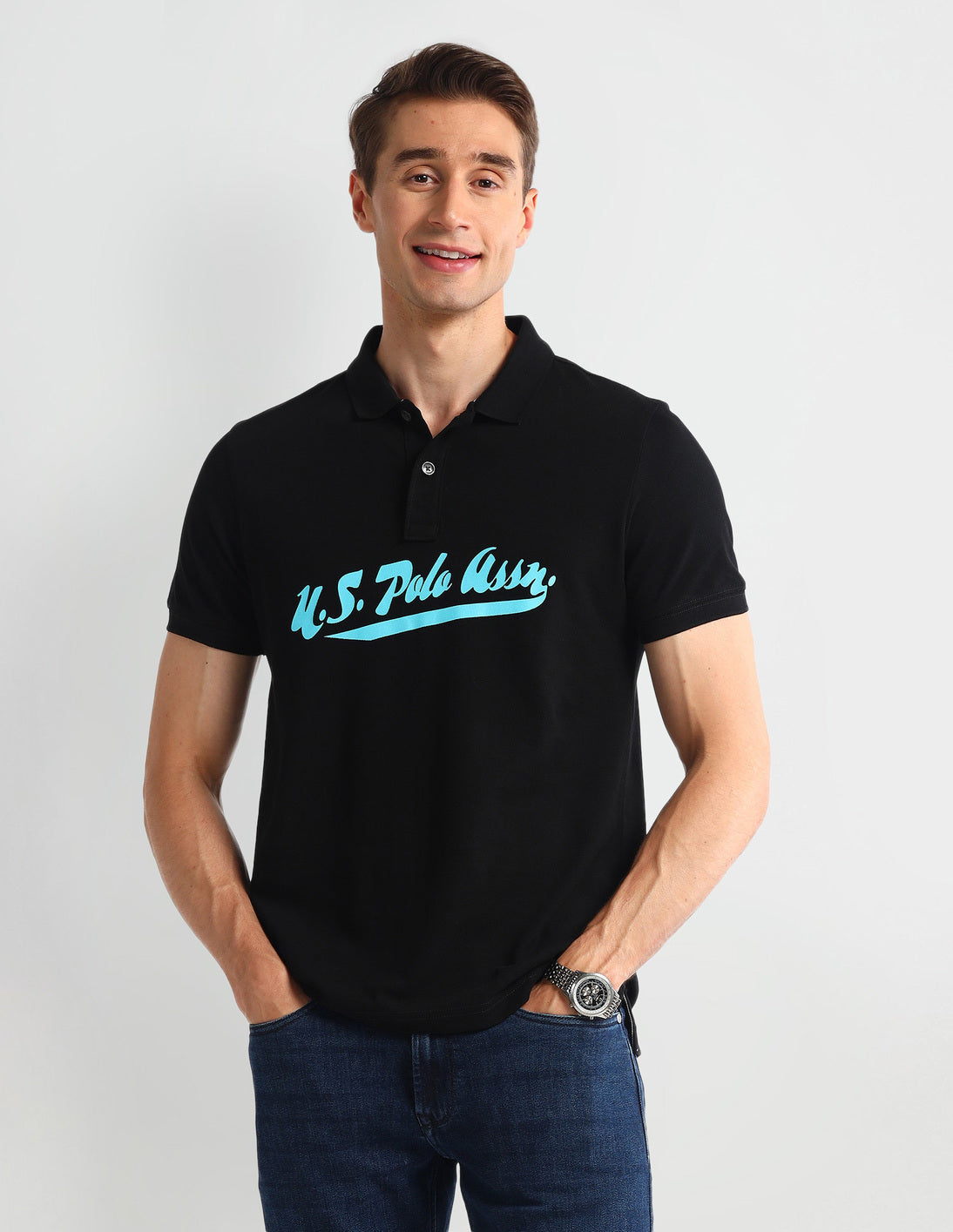 Typography Regular Fit Polo Shirt Black - U.S. Polo Assn. India | Large