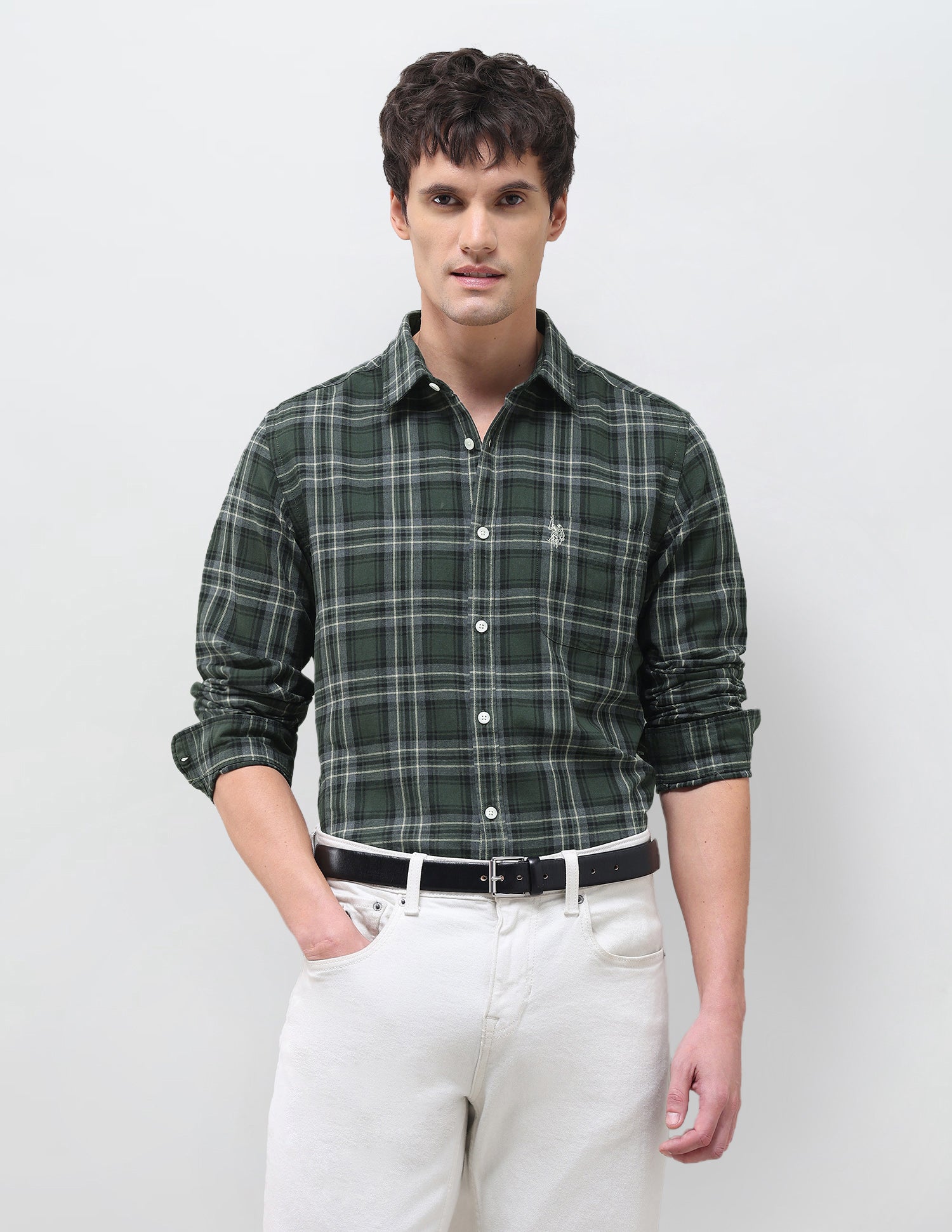 Twill Plaid Checked Shirt Olive - U.S. Polo Assn. India | Large