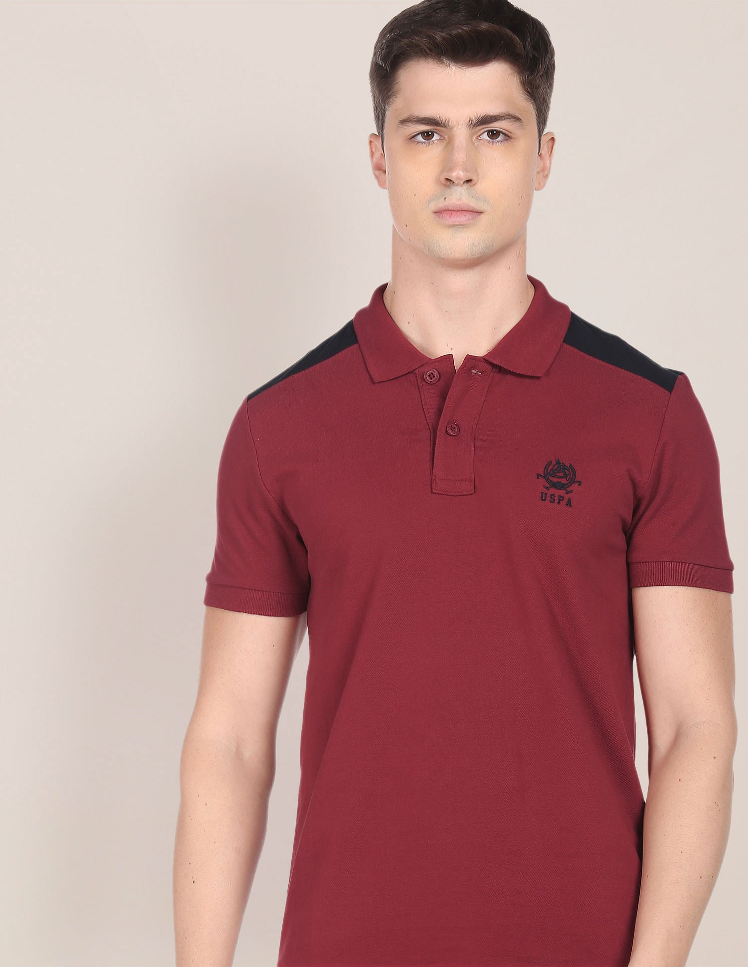 Colour Block Cotton Polo Shirt Maroon - U.S. POLO ASSN. | Large