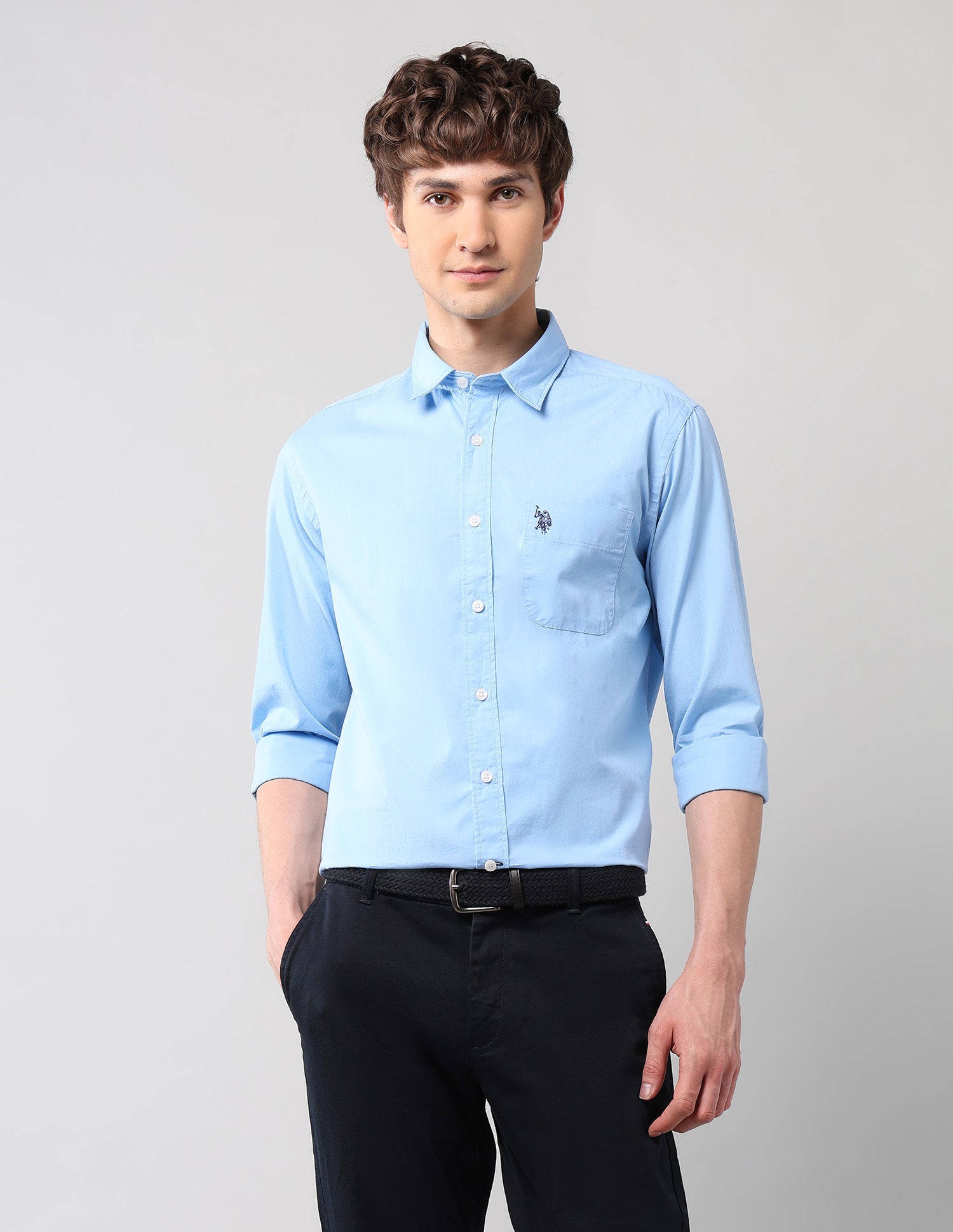 Pure Cotton Regular Fit Shirt Blue - U.S. Polo Assn. India | Large