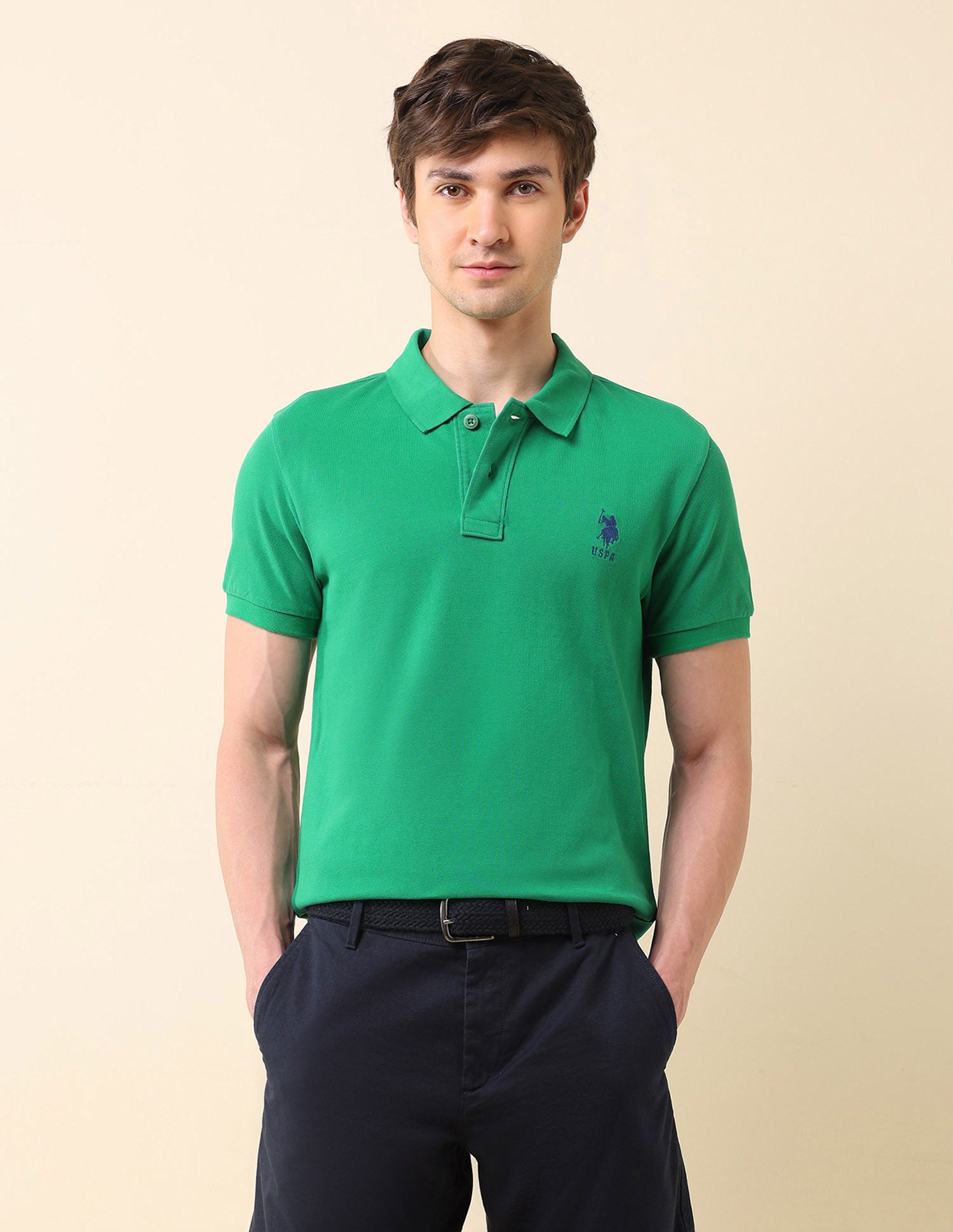 Solid Slim Fit Classic Polo Shirt Medium Green - U.S. Polo Assn. India | Large