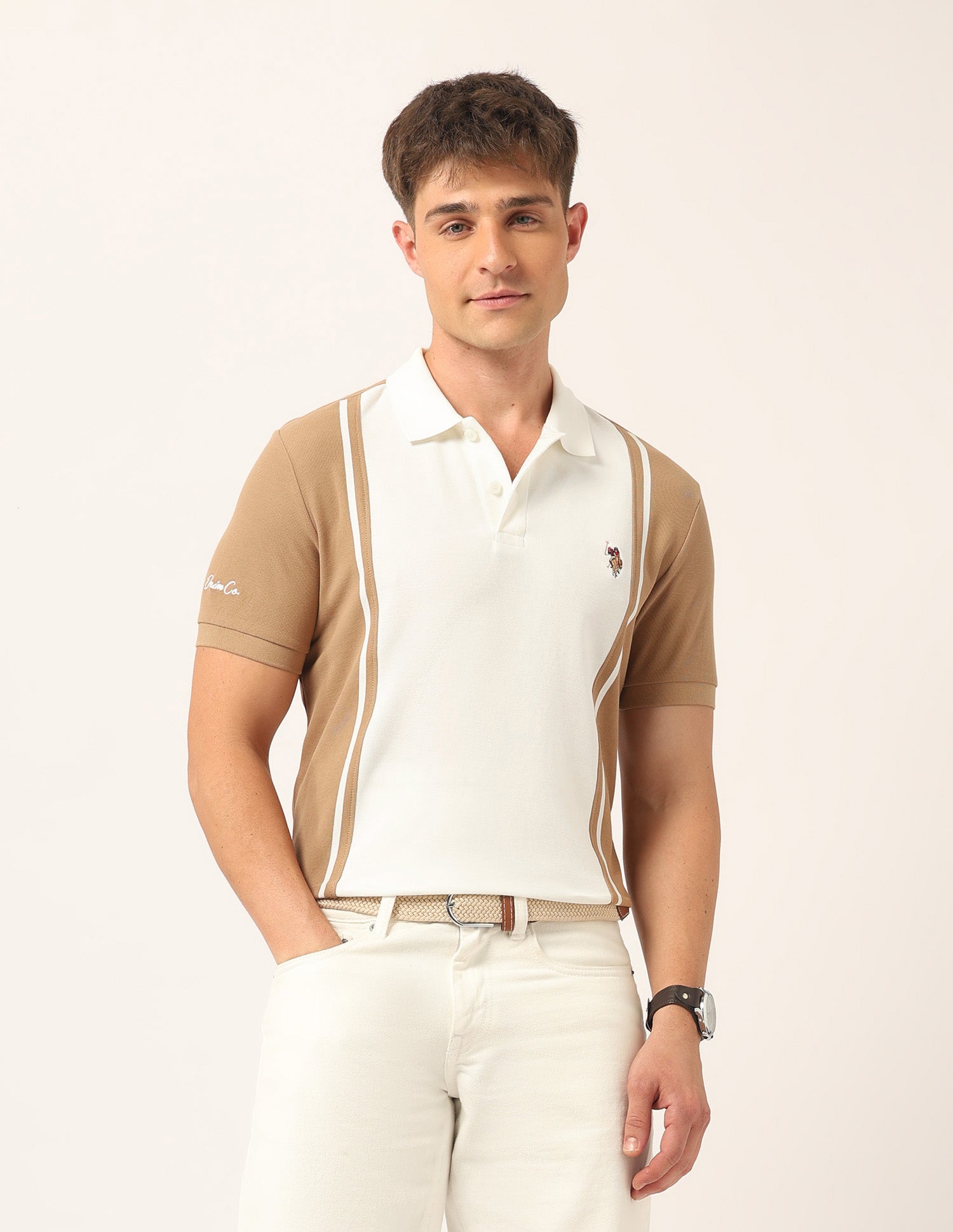 Colourblocked Muscle Fit Polo Shirt Khaki - U.S. Polo Assn. India | Large