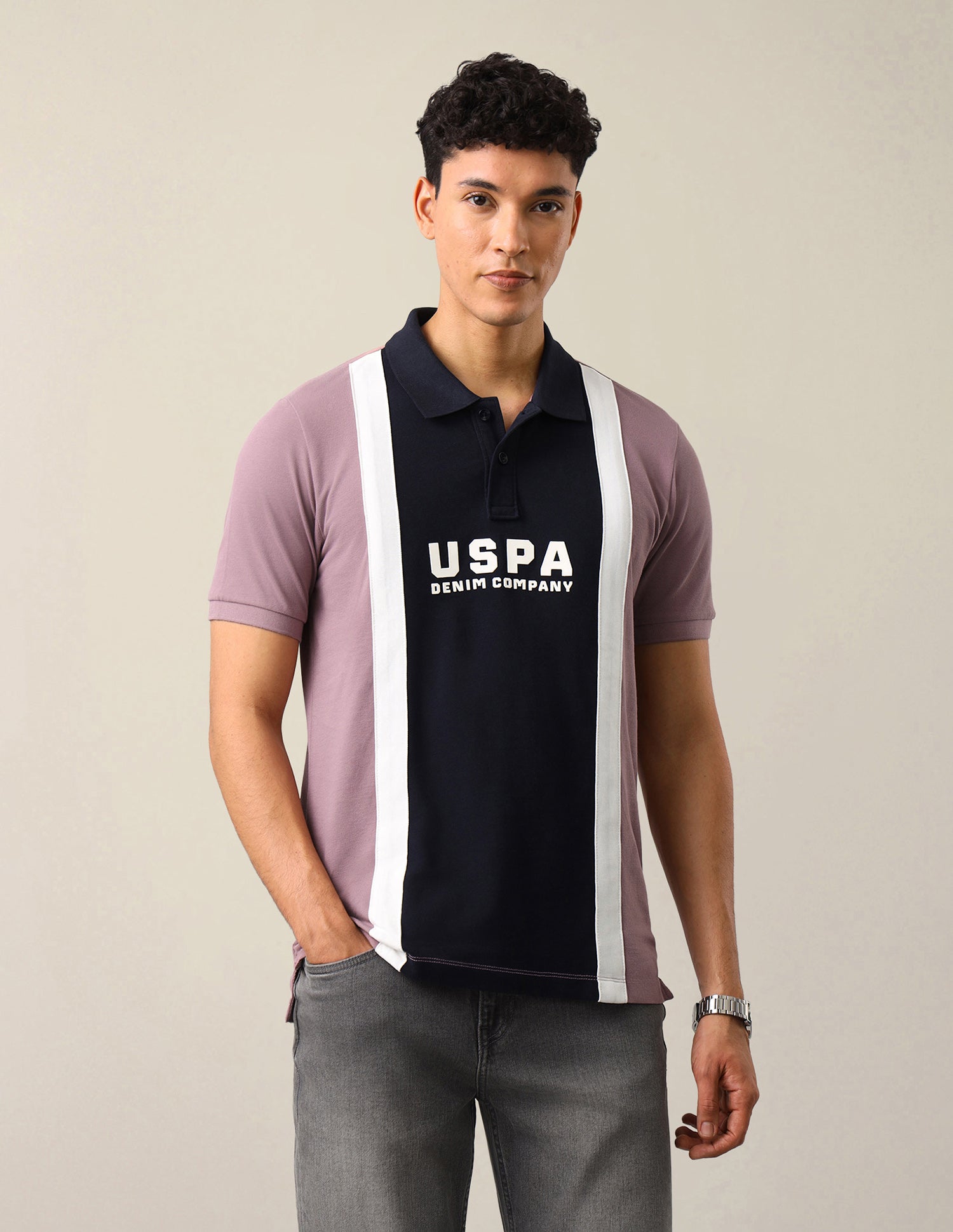 Colourblocked Slim Fit Polo Shirt Dark Pink - U.S. Polo Assn. India | Large