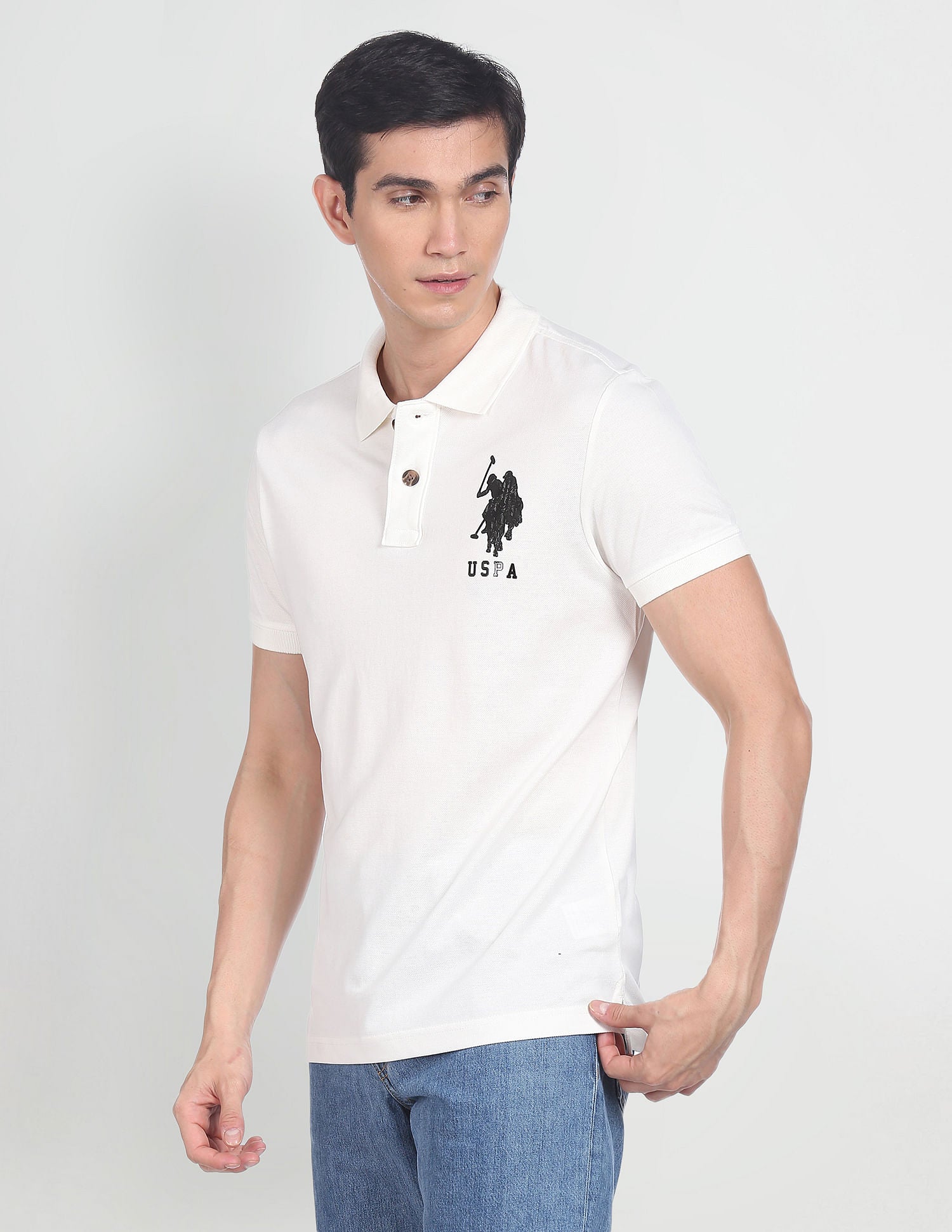 Metallic Logo Polo Shirt White - U.S. Polo Assn. India | Large