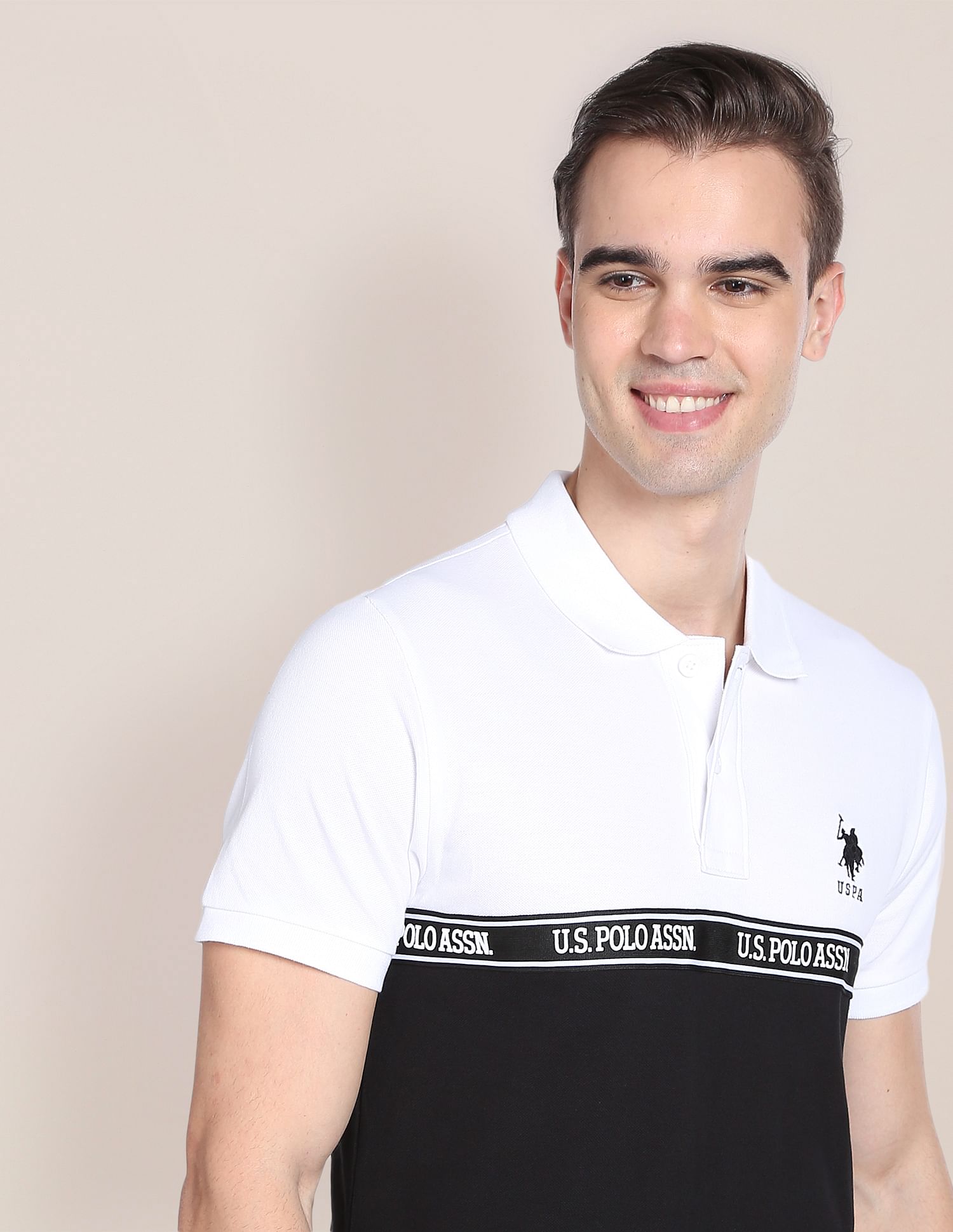 Colour Block Cotton Polo Shirt White - U.S. POLO ASSN. | Large