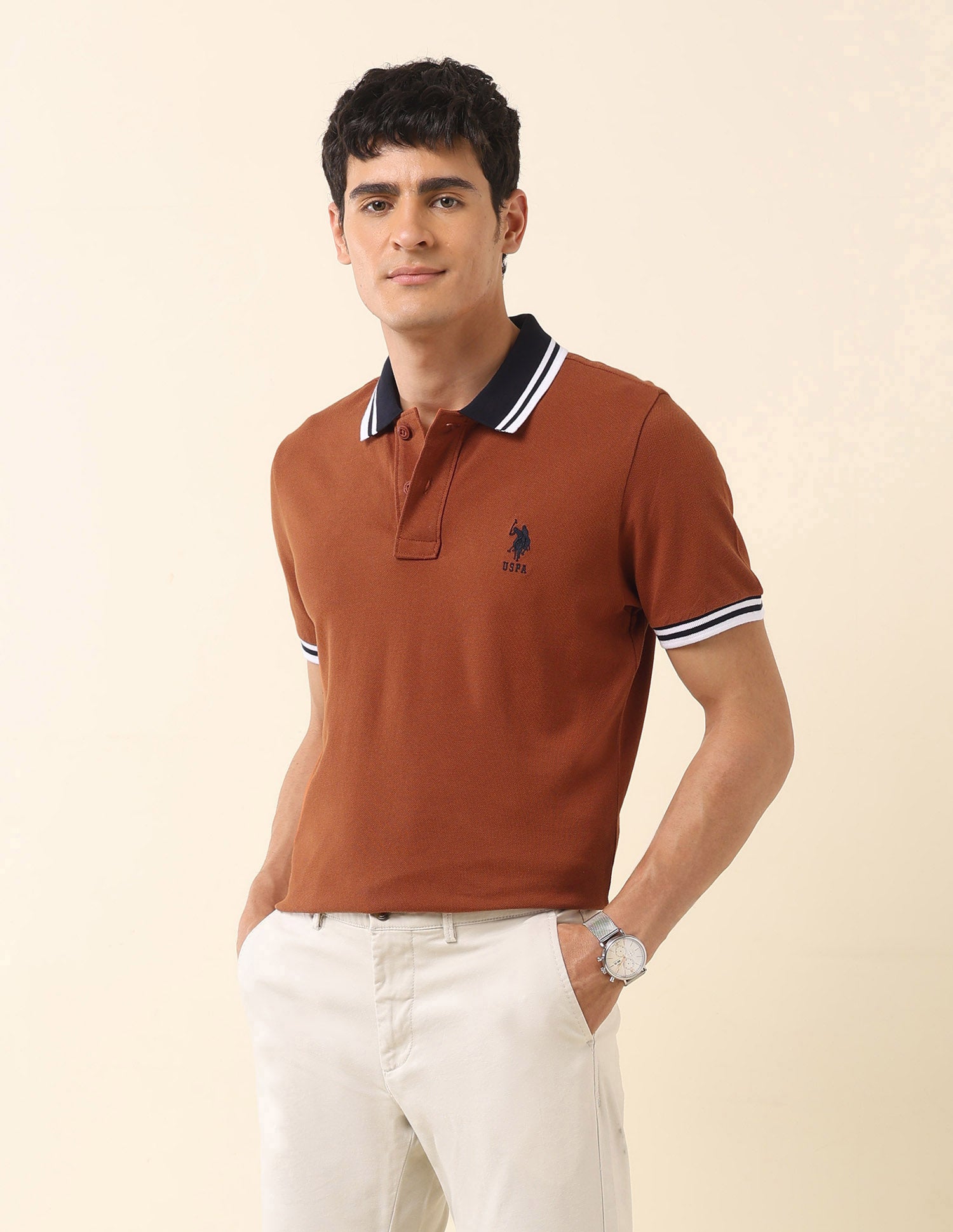 Pure Cotton Slim Fit Classic Polo Shirt Rust - U.S. Polo Assn. India | Large