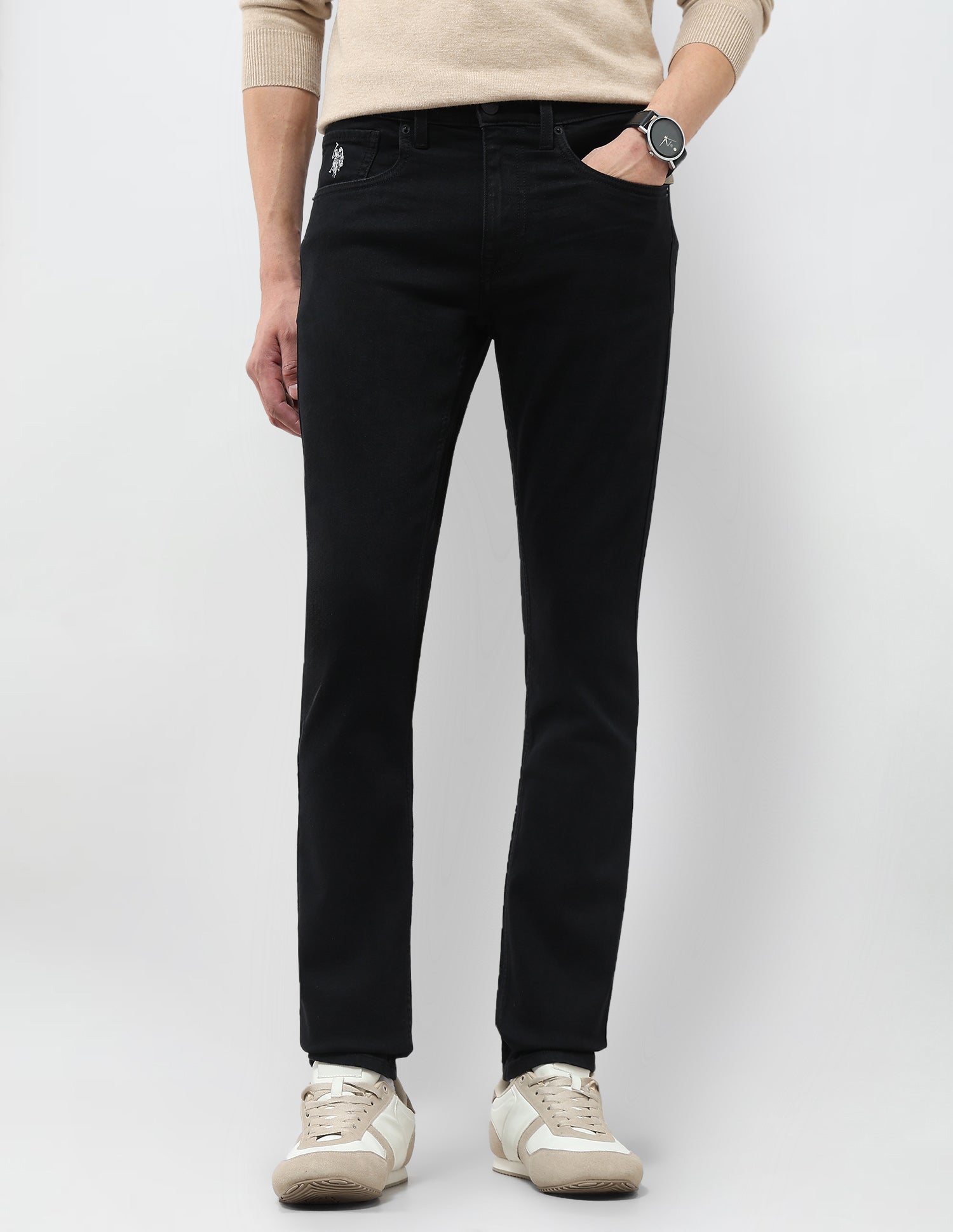 Regallo Skinny Fit Mid Rise Jeans Black - U.S. Polo Assn. India | Large