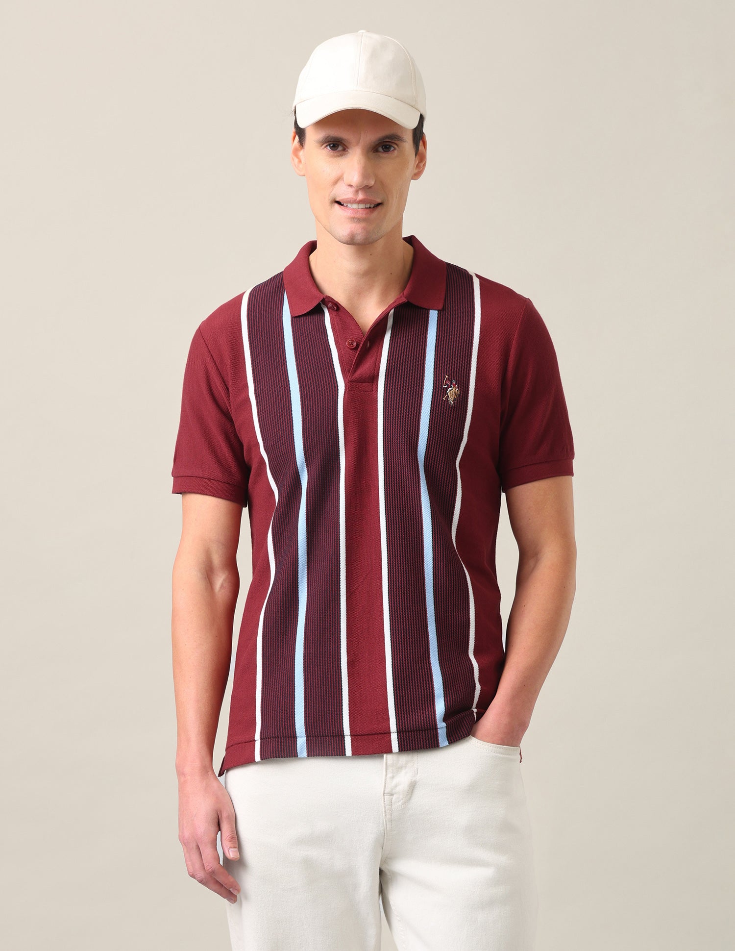 Vertical Striped Slim Fit Polo Shirt Rust - U.S. Polo Assn. India | Large