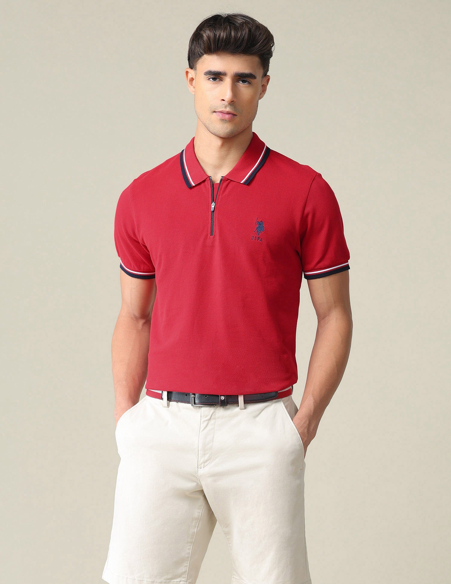 Tipped Zipper Polo Shirt