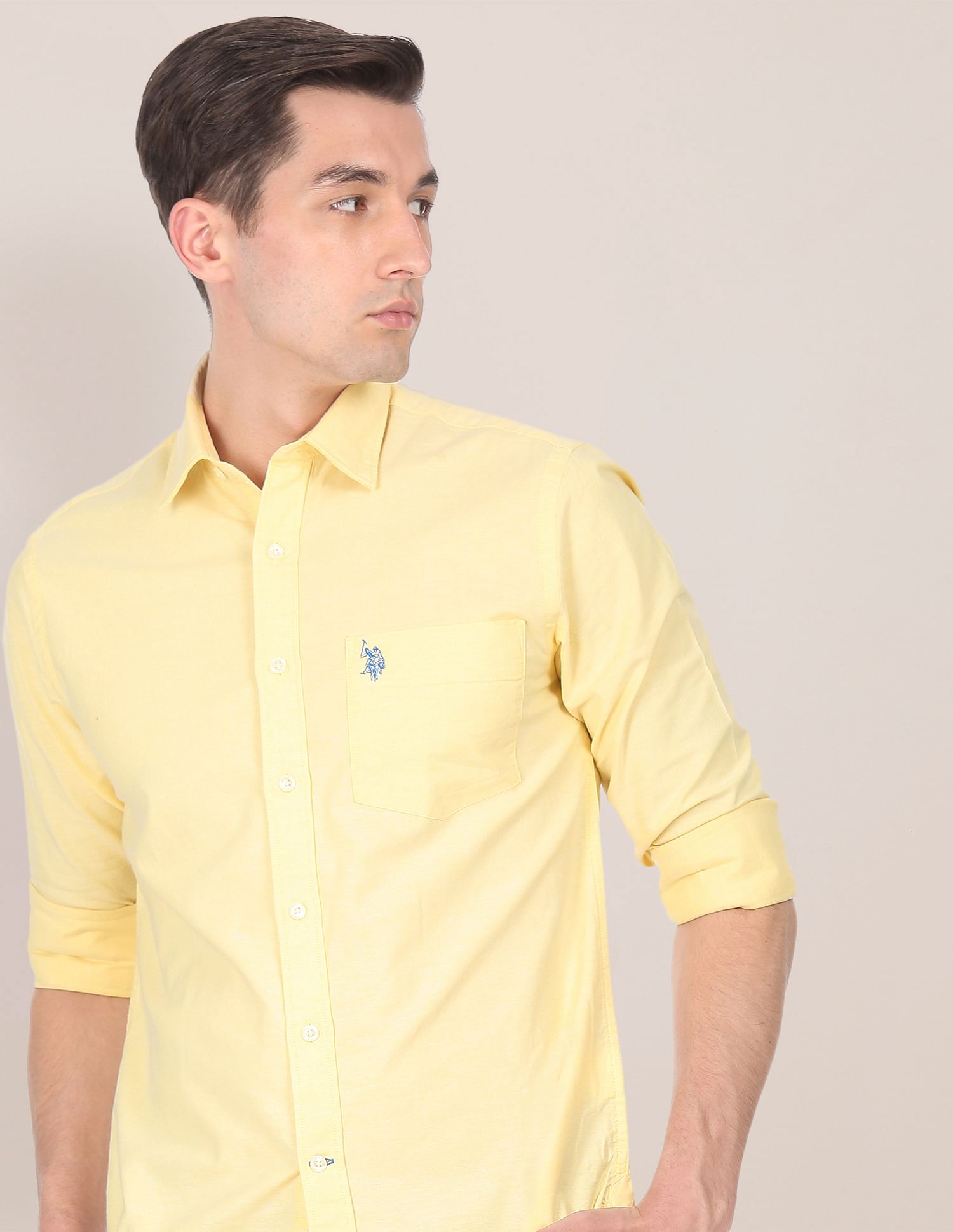 Spread Collar Solid Casual Shirt Yellow - U.S. Polo Assn. India | Large