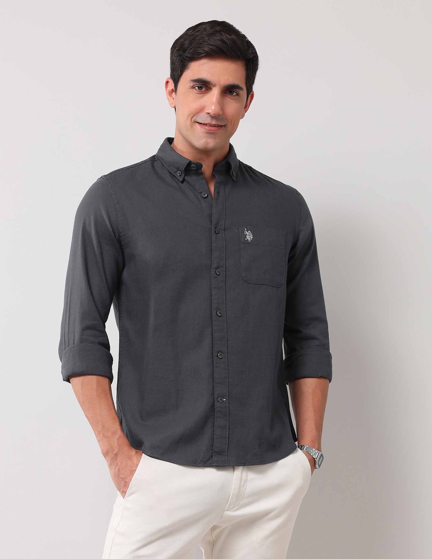 Regular Fit Solid Shirt Grey - U.S. Polo Assn. India | Large