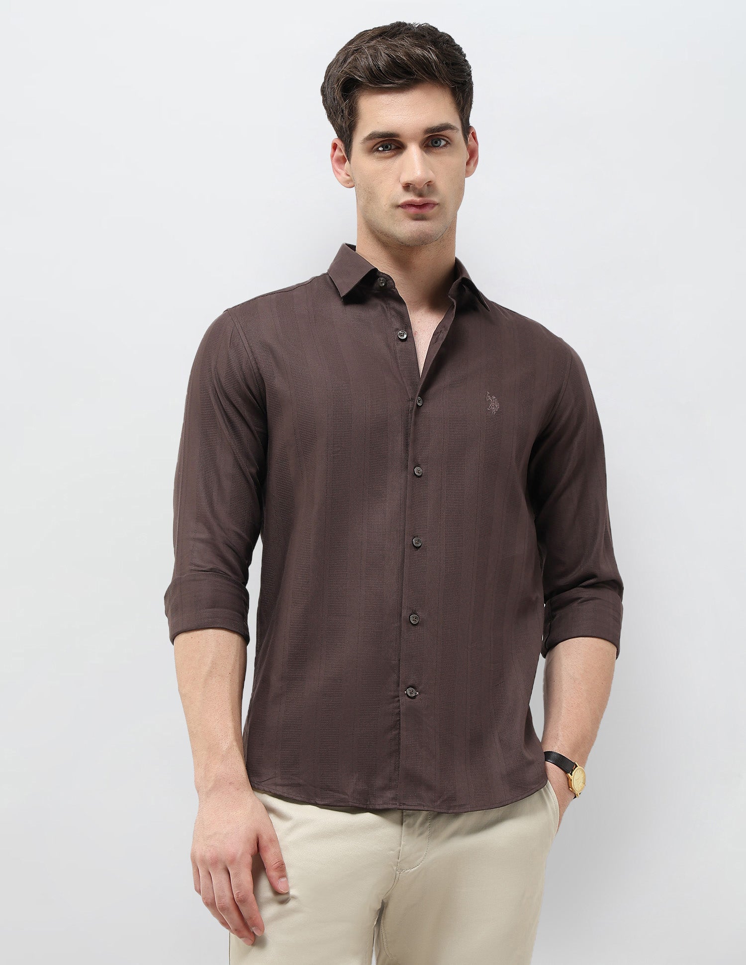 Textured Vertical Striped Dobby Shirt
