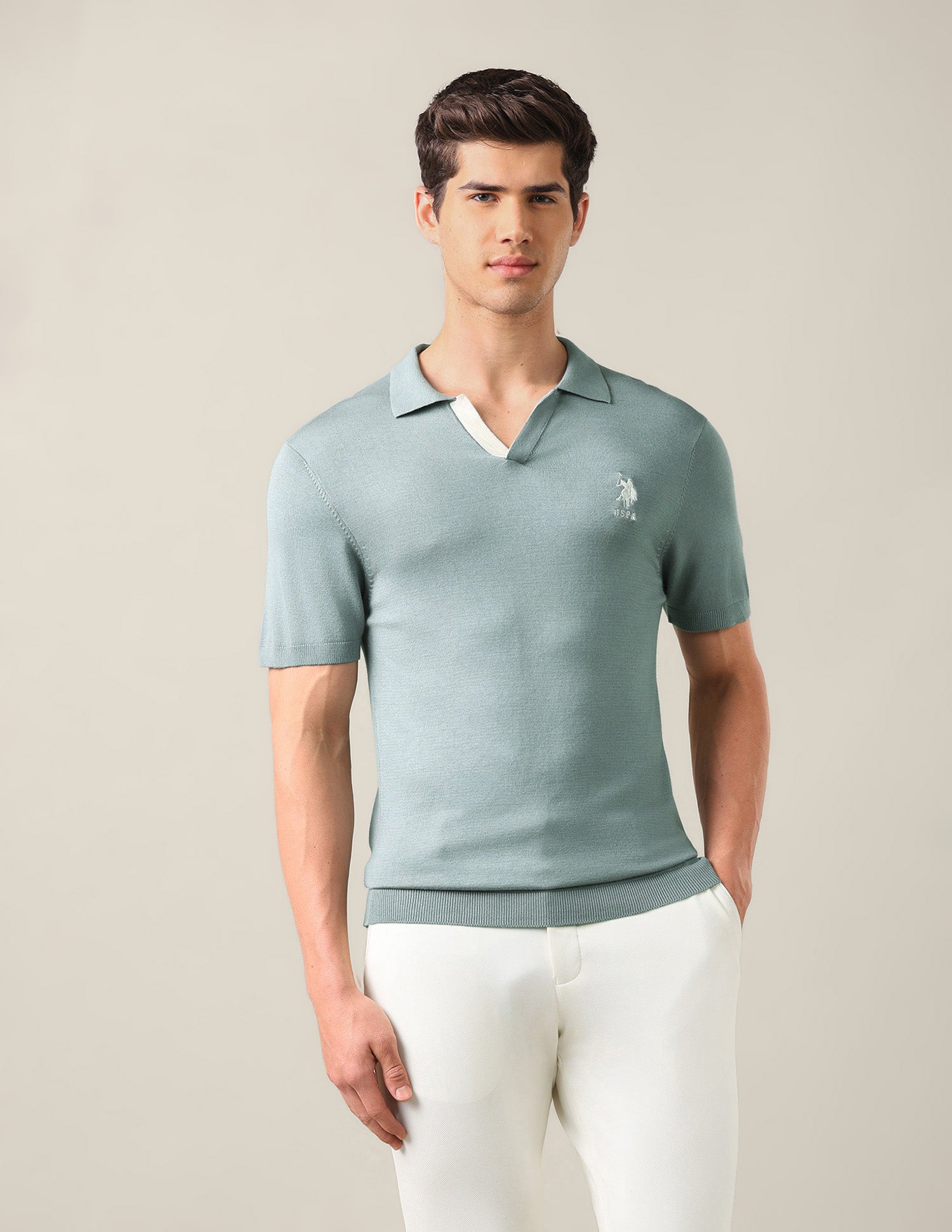 Solid Slim Fit Polo Shirt Light Green - U.S. Polo Assn. India | Large