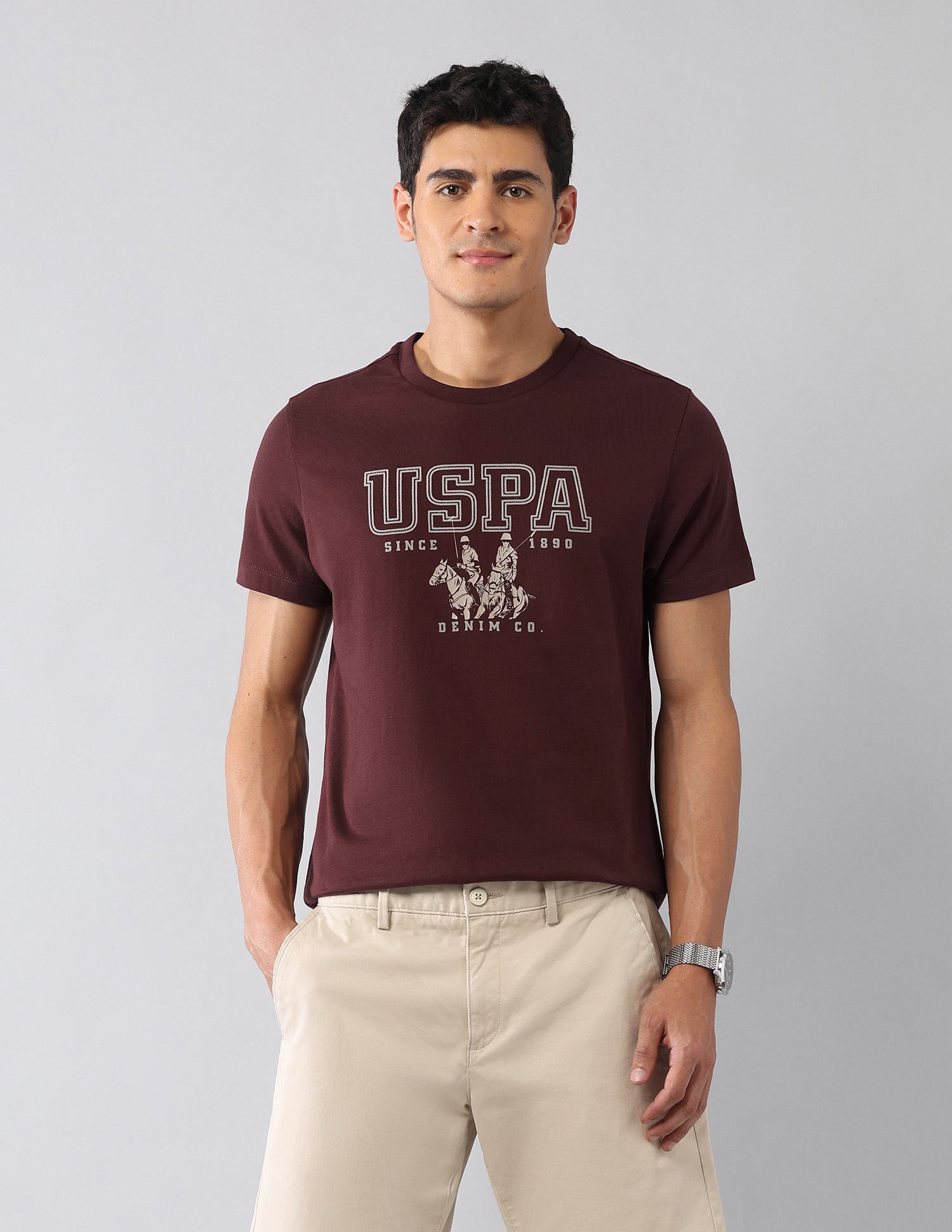 Brand Printed Muscle Fit Colligiate T-Shirt Wine - U.S. Polo Assn. India | Large