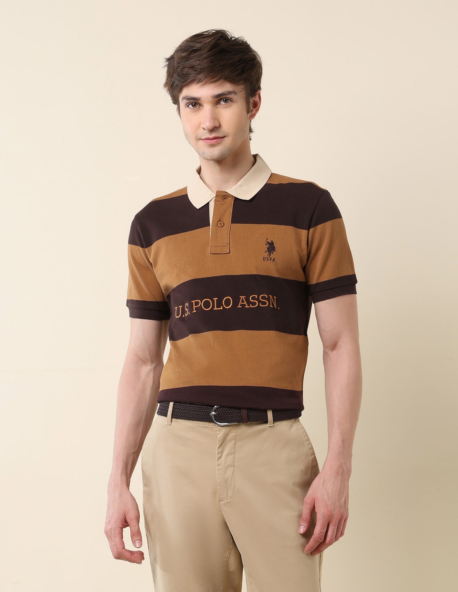 Horizontal Striped Classic Polo Shirt Mustard - U.S. Polo Assn. India | Large