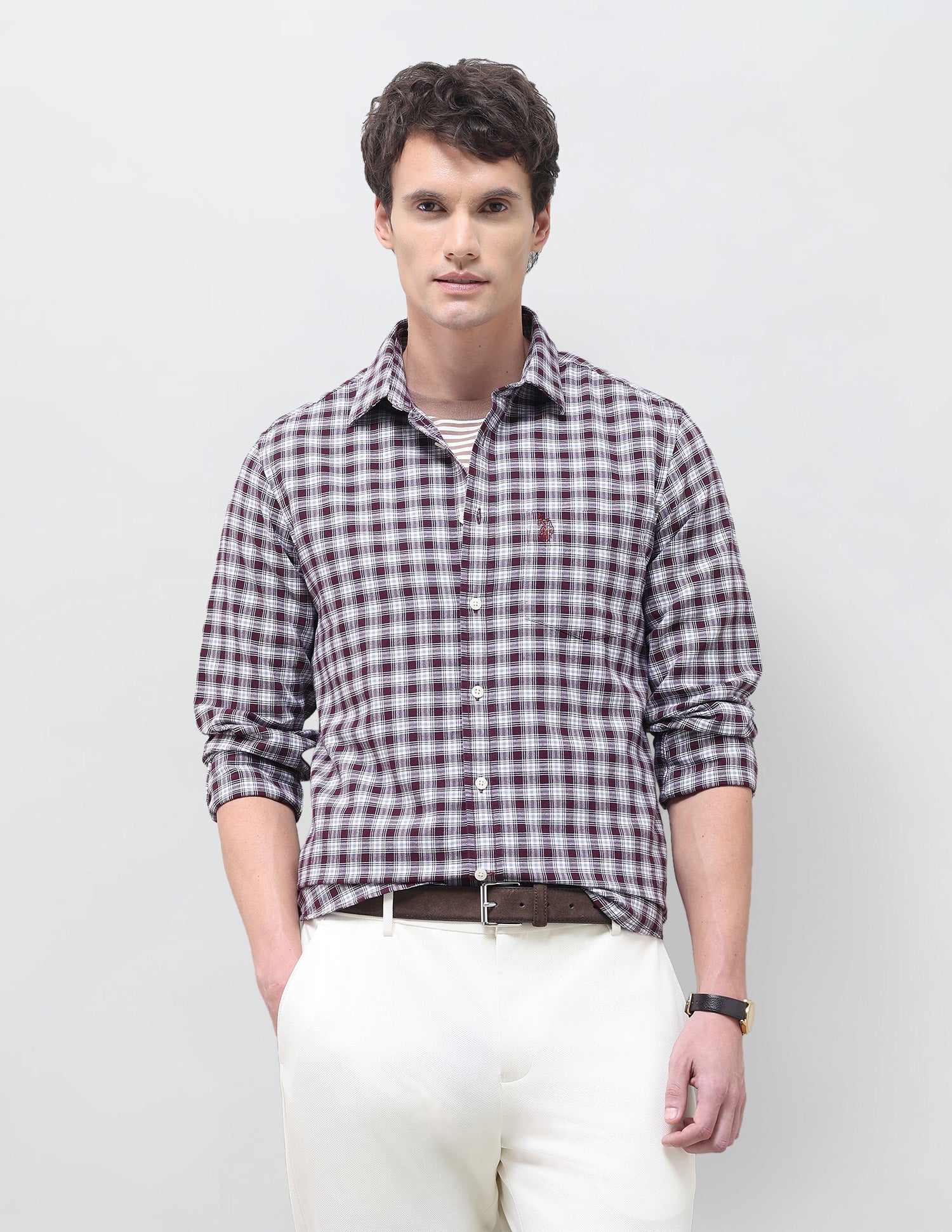 Oxford Tartan Checked Shirt Maroon - U.S. Polo Assn. India | Large