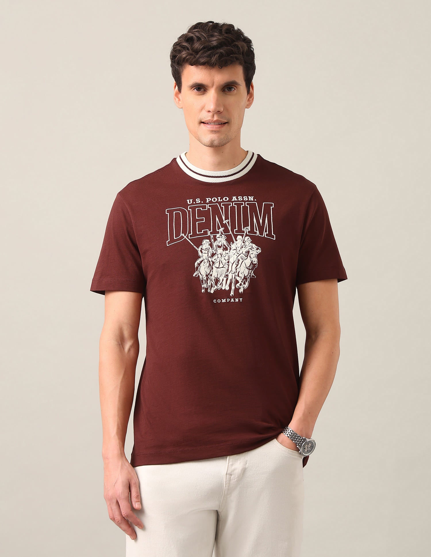 Graphic Brand Printed Slim Fit T-Shirt Brown - U.S. Polo Assn. India | Large