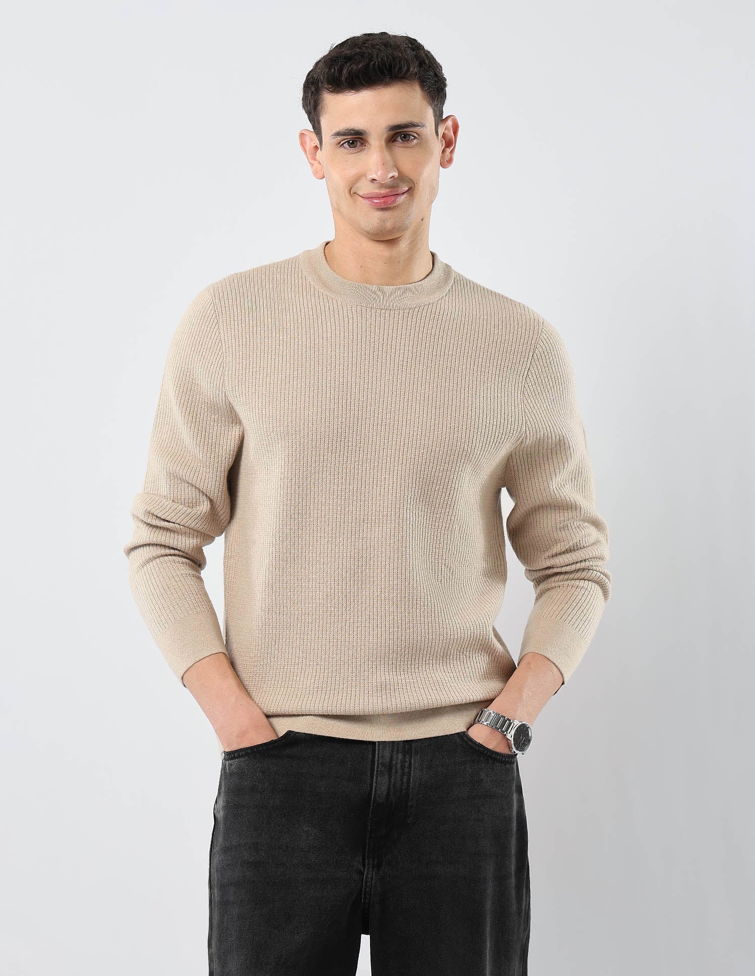 Patterned Knit Regular Fit Sweater