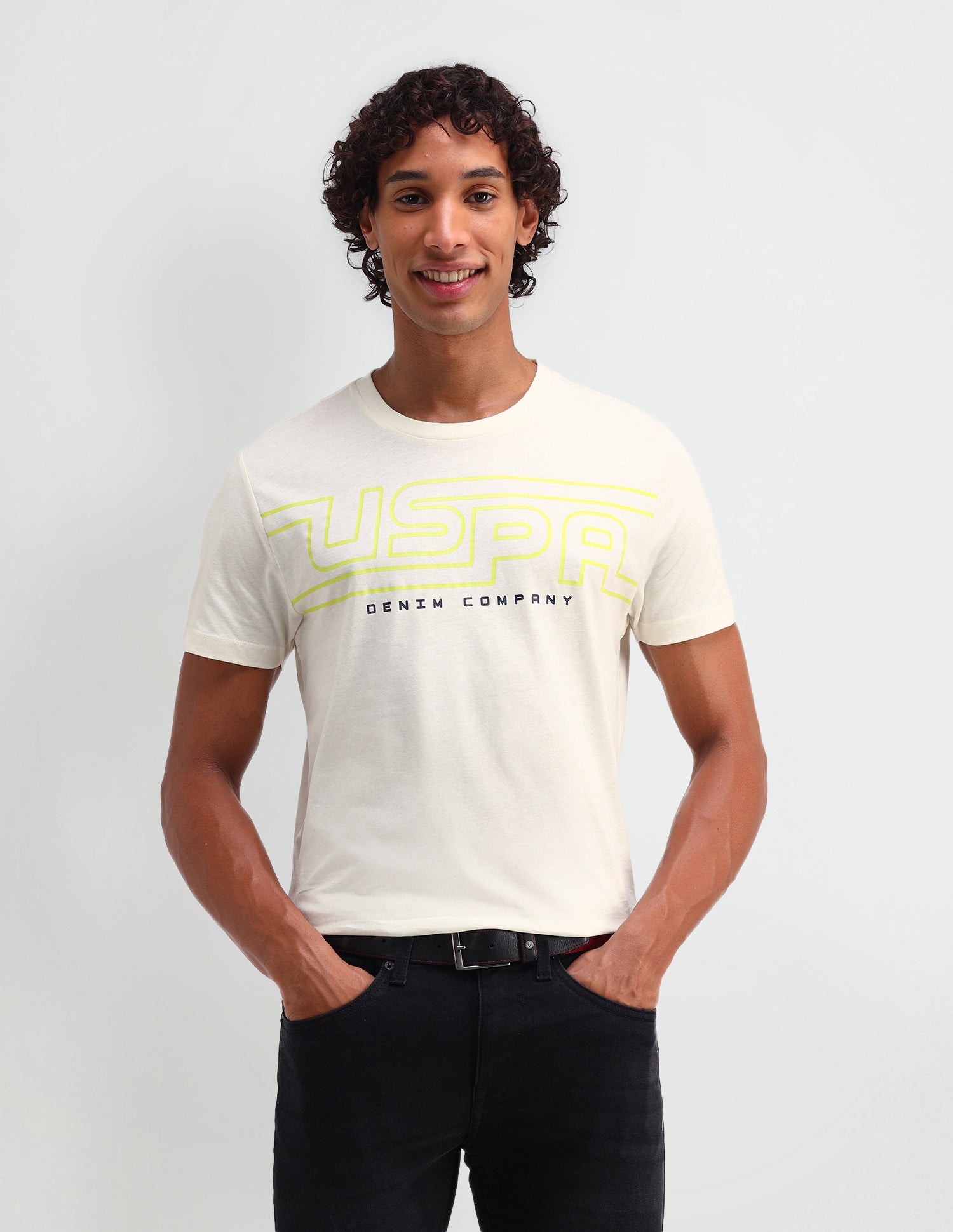 Brand Printed Muscle Fit T-Shirt Uspa Ivory - U.S. Polo Assn. India | Large