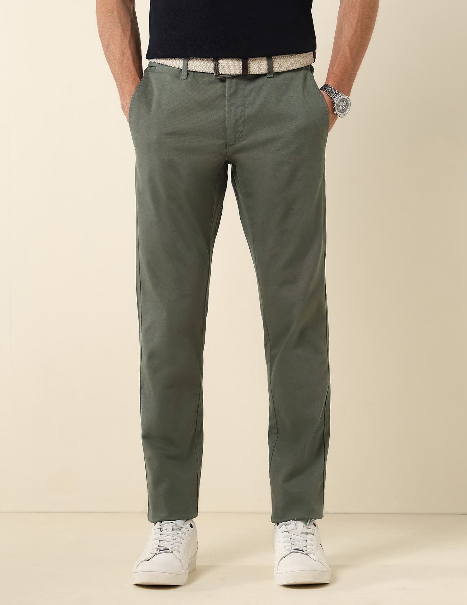 Austin Slim Fit Satin Trousers Olive - U.S. Polo Assn. India | Large