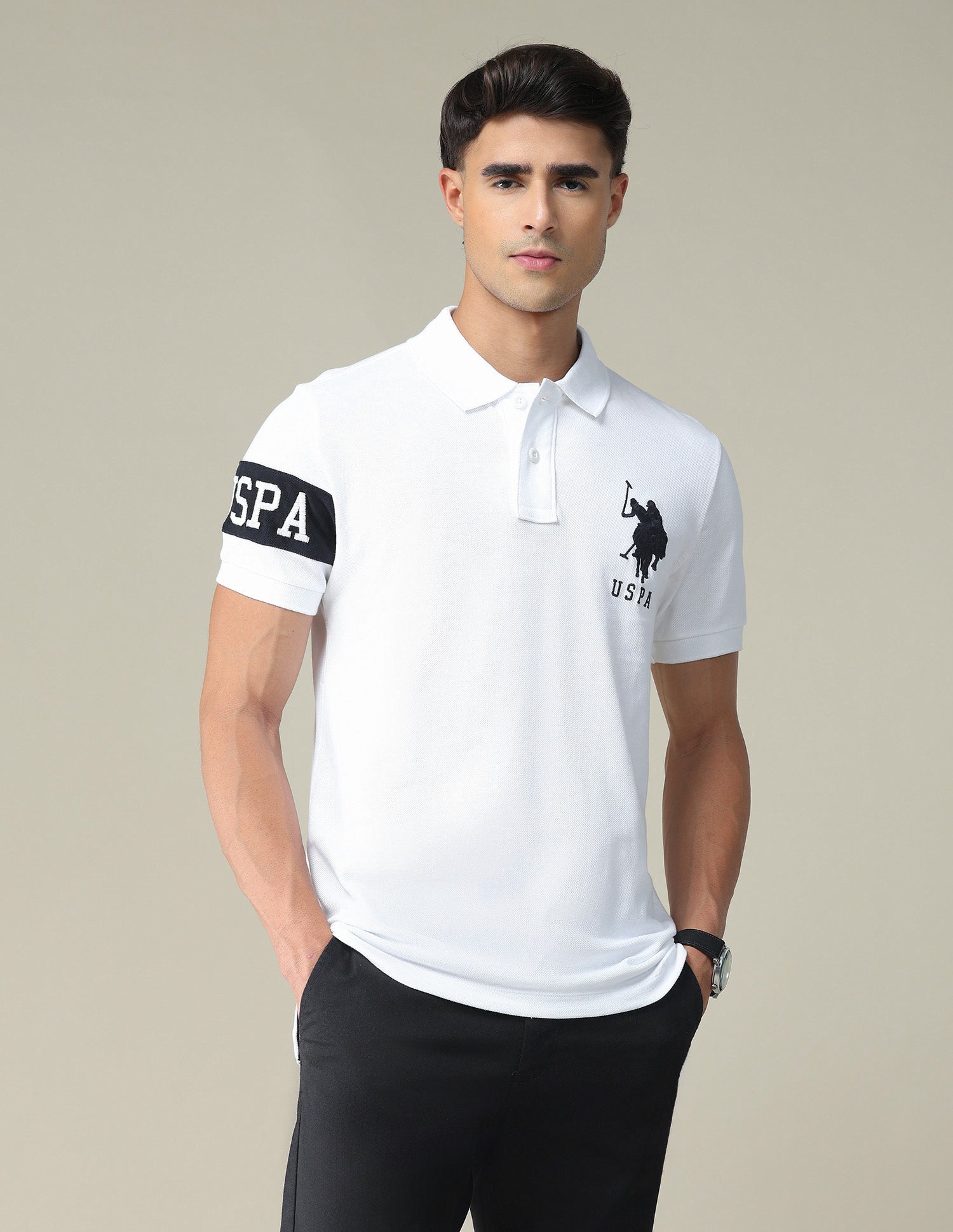 Brand Embroidered Pique Polo Shirt