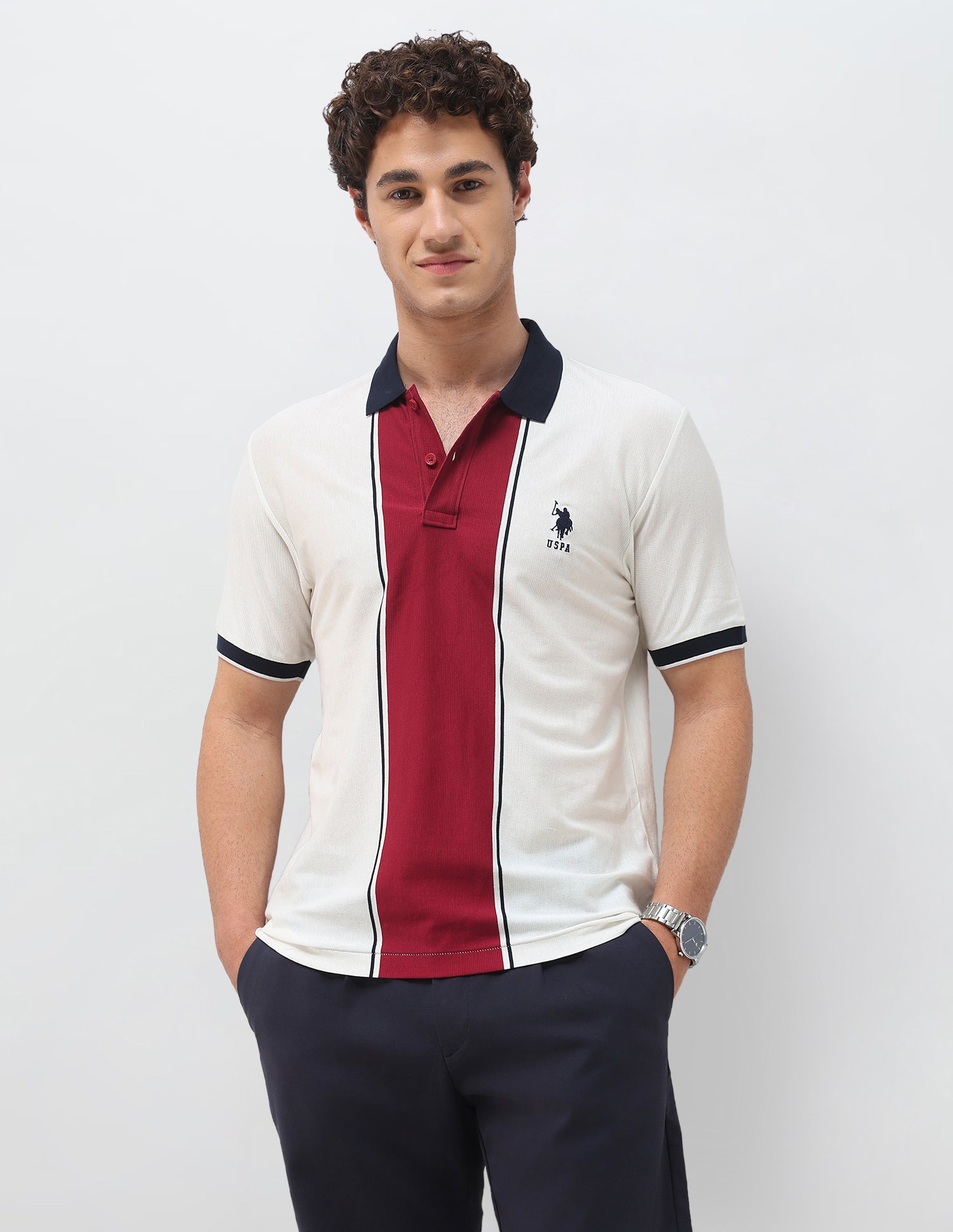 Colourblocked Slim Fit Polo Shirt White - U.S. Polo Assn. India | Large