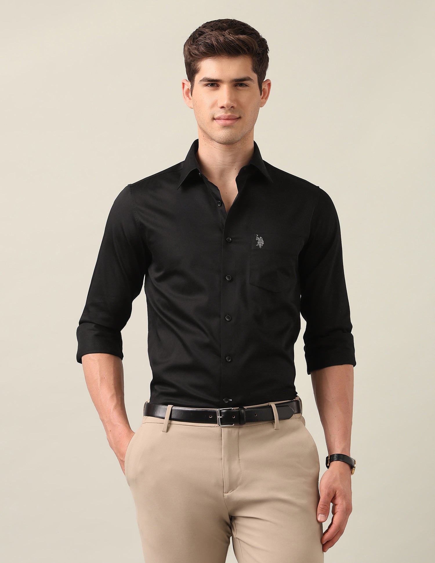 Satin Tailored Fit Shirt Black - U.S. Polo Assn. India | Large