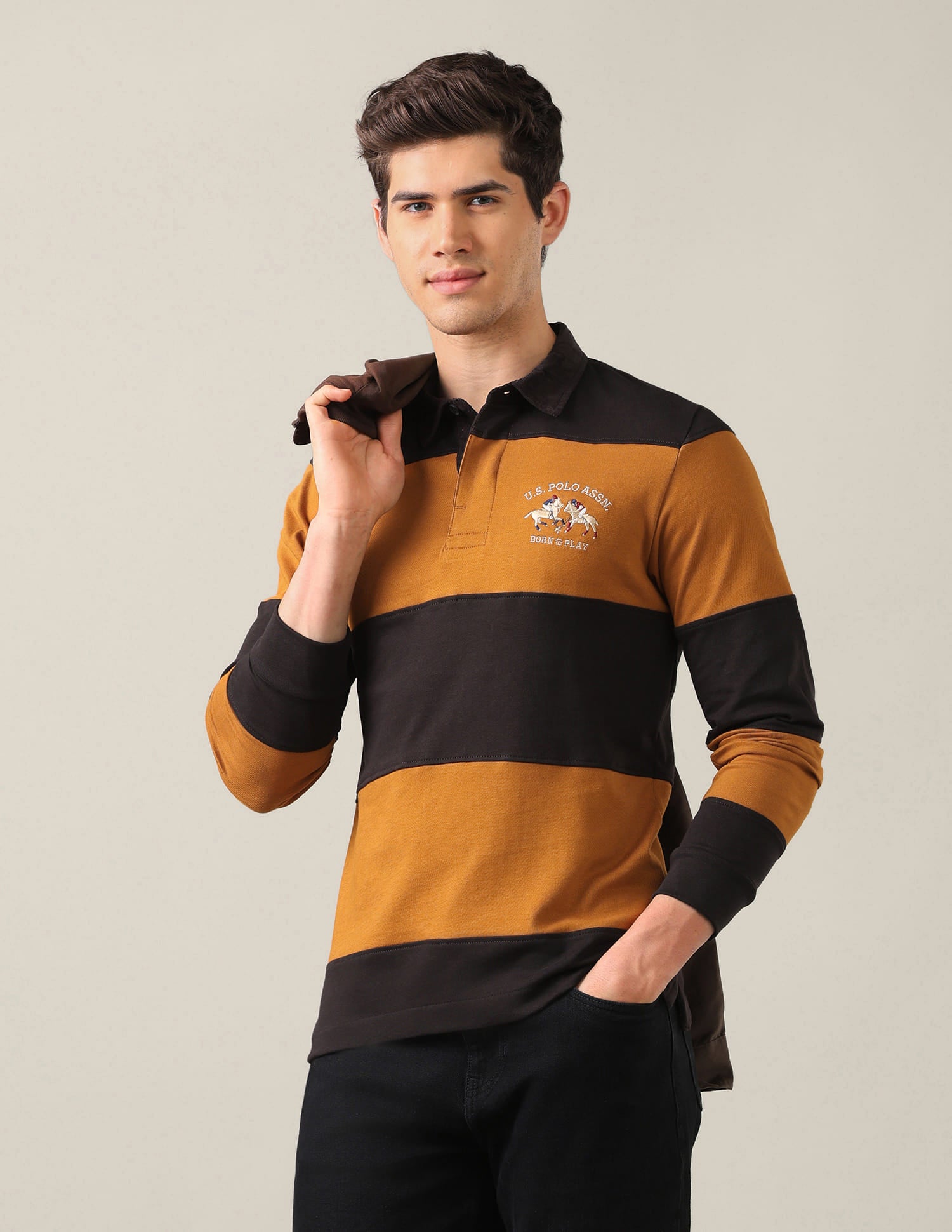 Horizontal Striped Slim Fit Polo Shirt Yellow - U.S. Polo Assn. India | Large