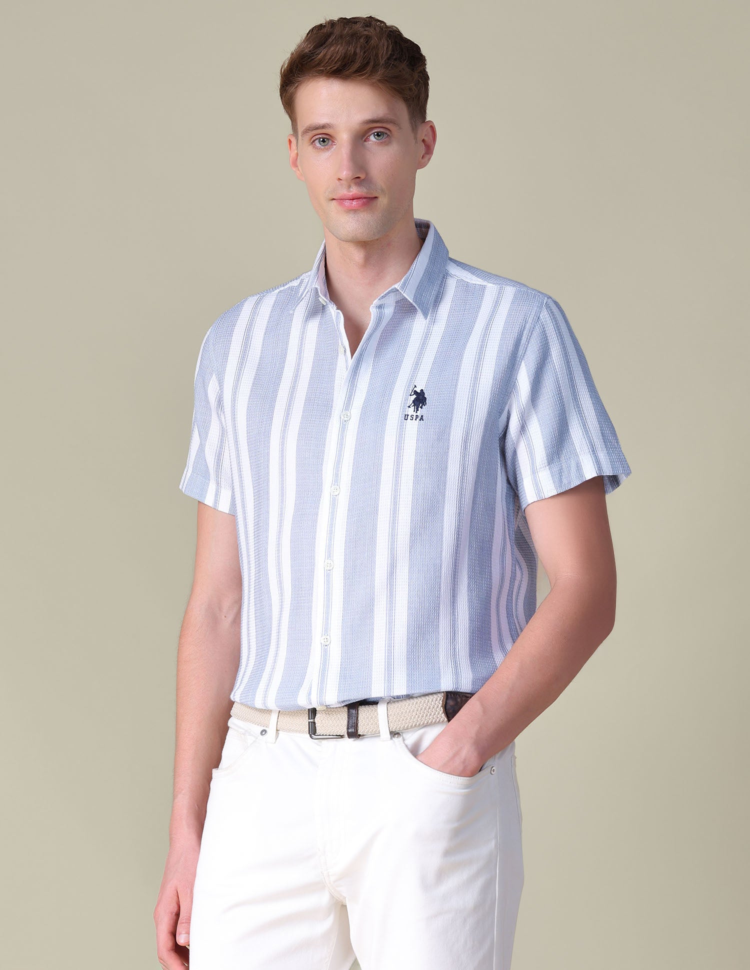 Textured Vertical Striped Regular Fit Shirt