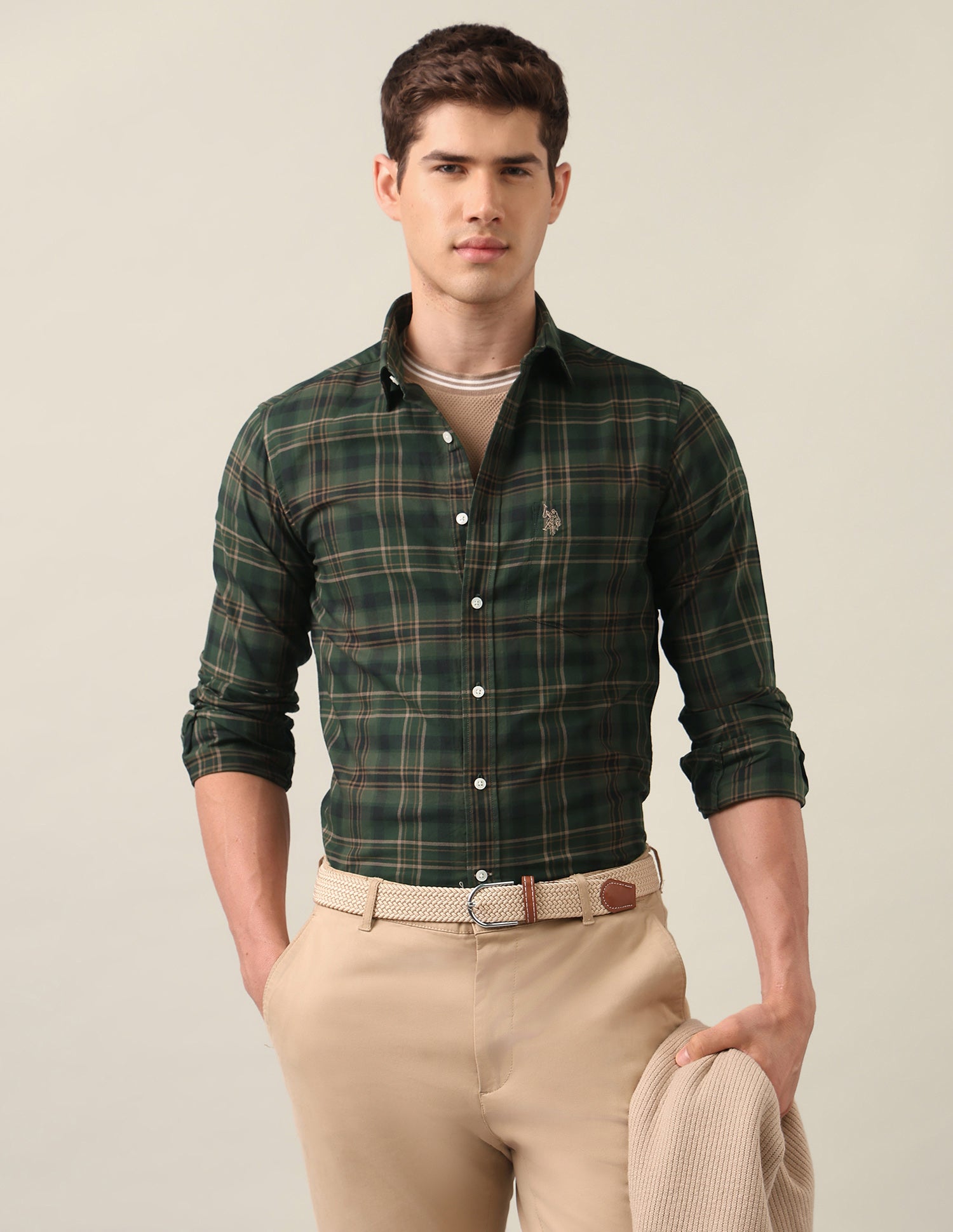 Tailored Fit Tartan Checked Shirt Olive - U.S. Polo Assn. India | Large