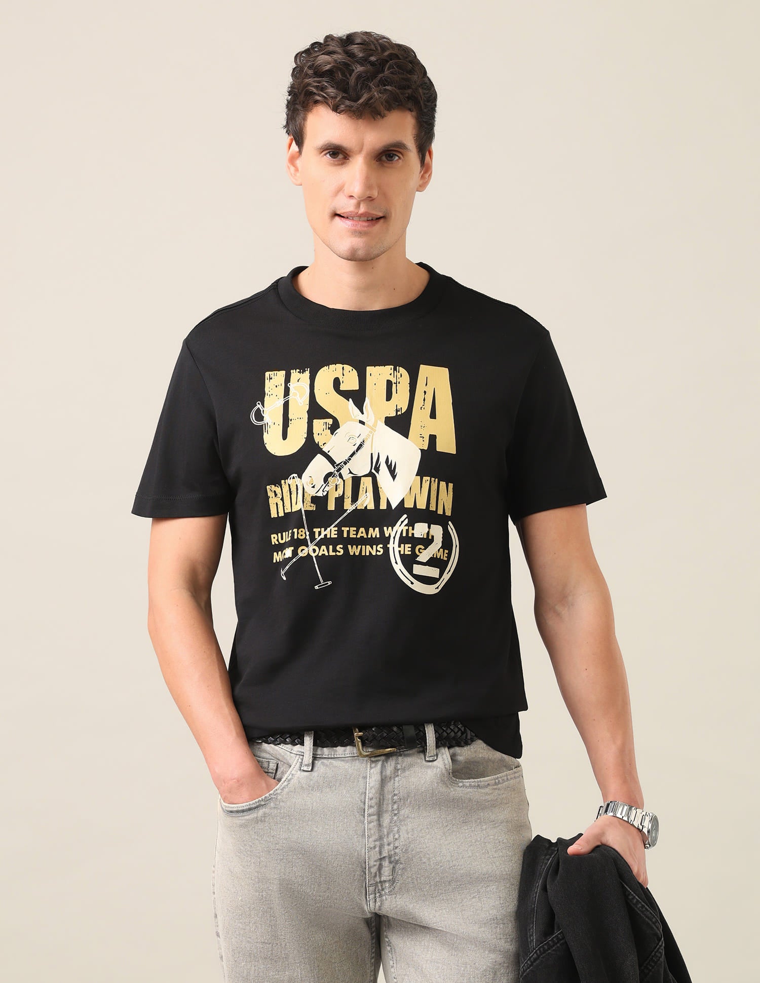 Graphic Brand Printed Regular Fit T-Shirt Black - U.S. Polo Assn. India | Large