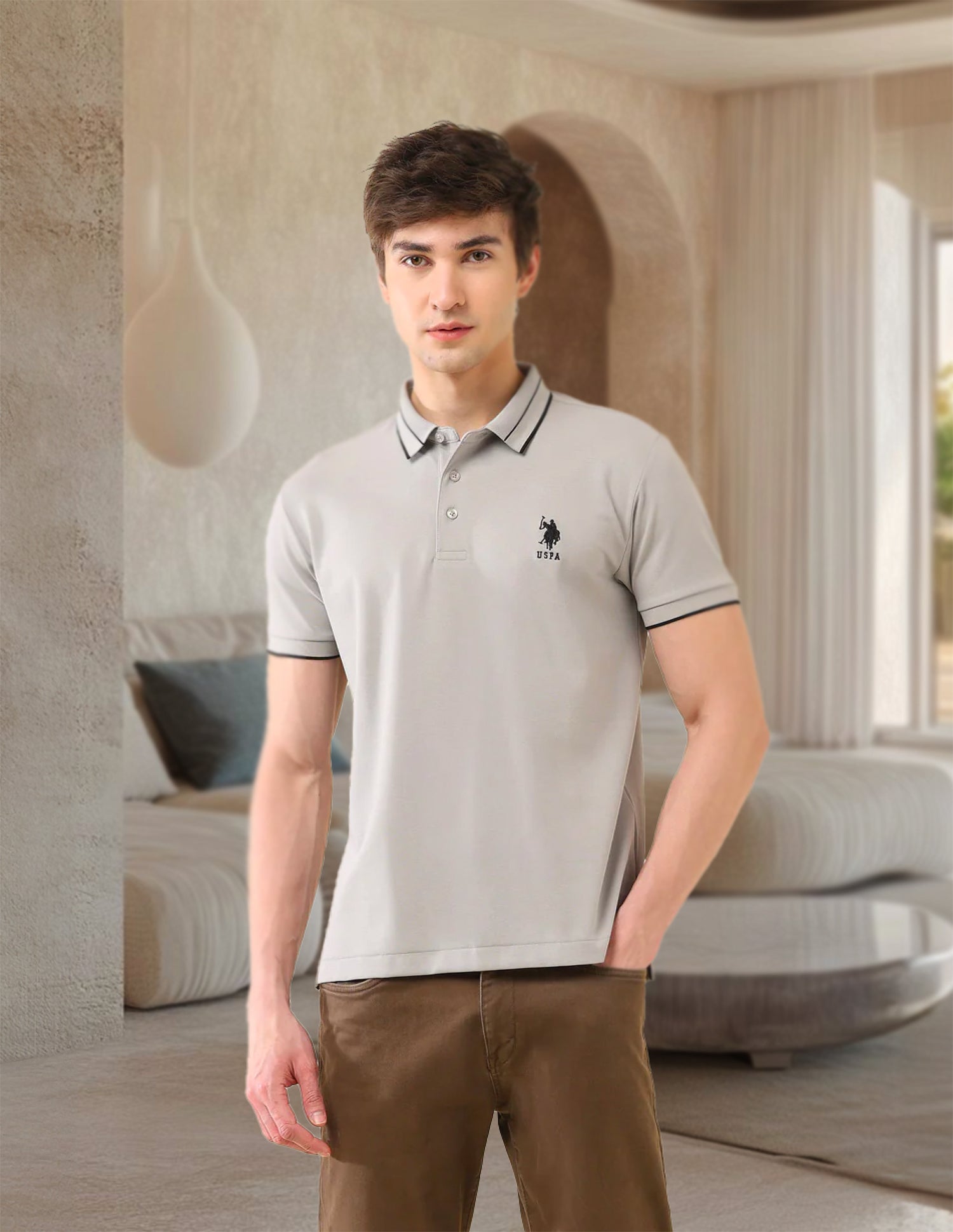 Solid Slim Fit Modern Monochrome Polo Shirt Grey - U.S. Polo Assn. India | Large