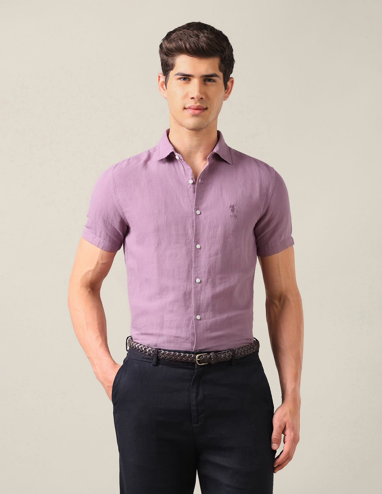 Solid Regular Fit Shirt Purple - U.S. Polo Assn. India | Large