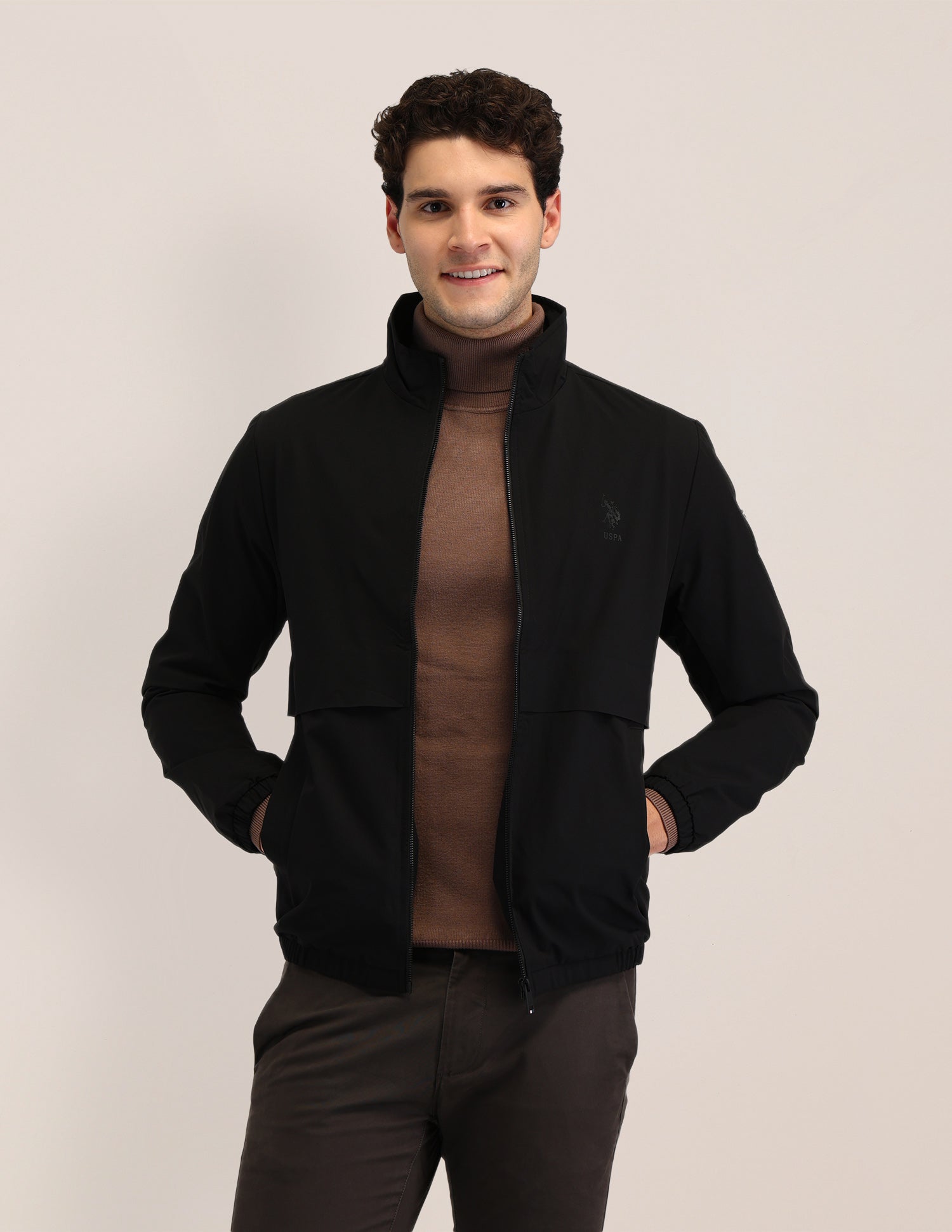 Solid High Neck Casual Jacket