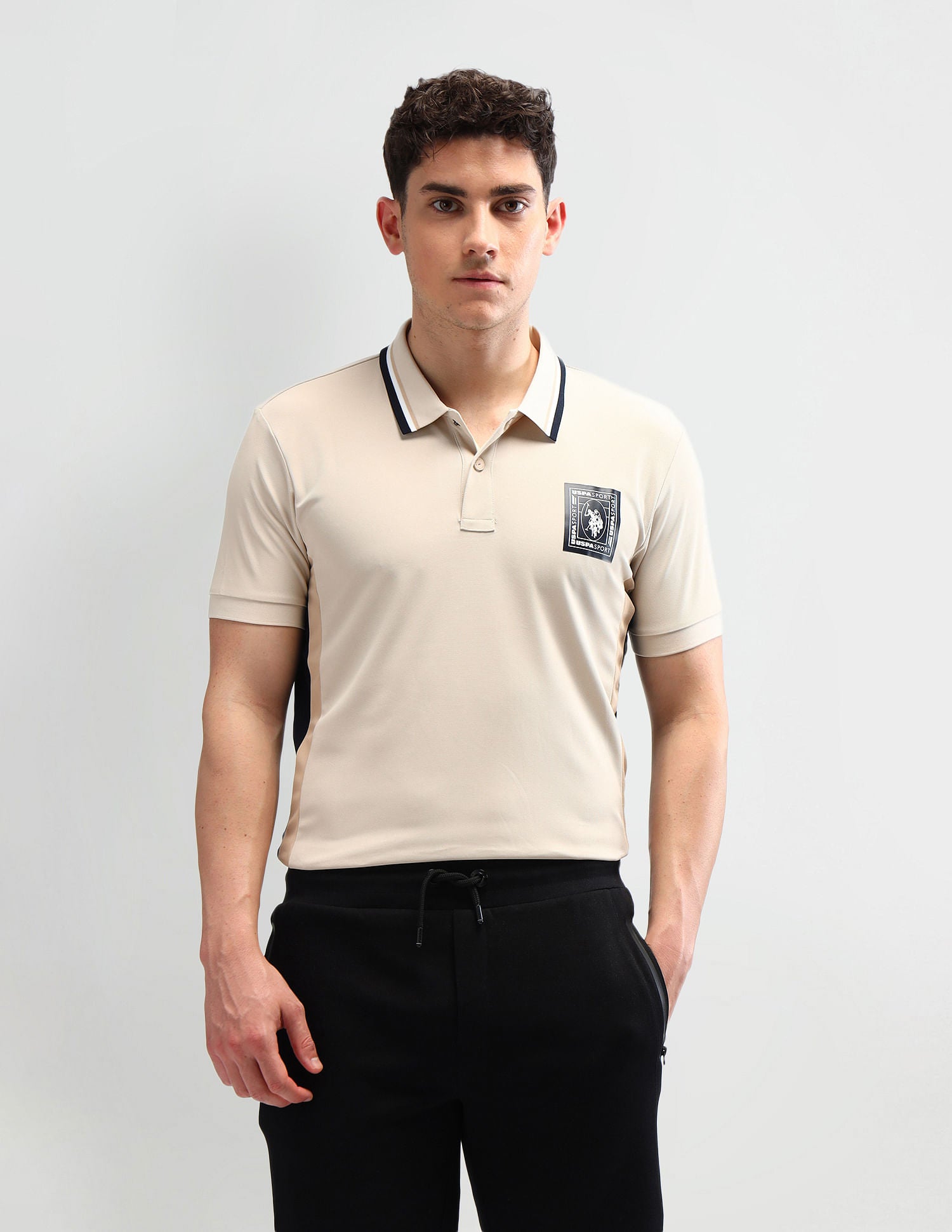 Slim Fit Solid Polo Shirt Beige - U.S. Polo Assn. India | Large