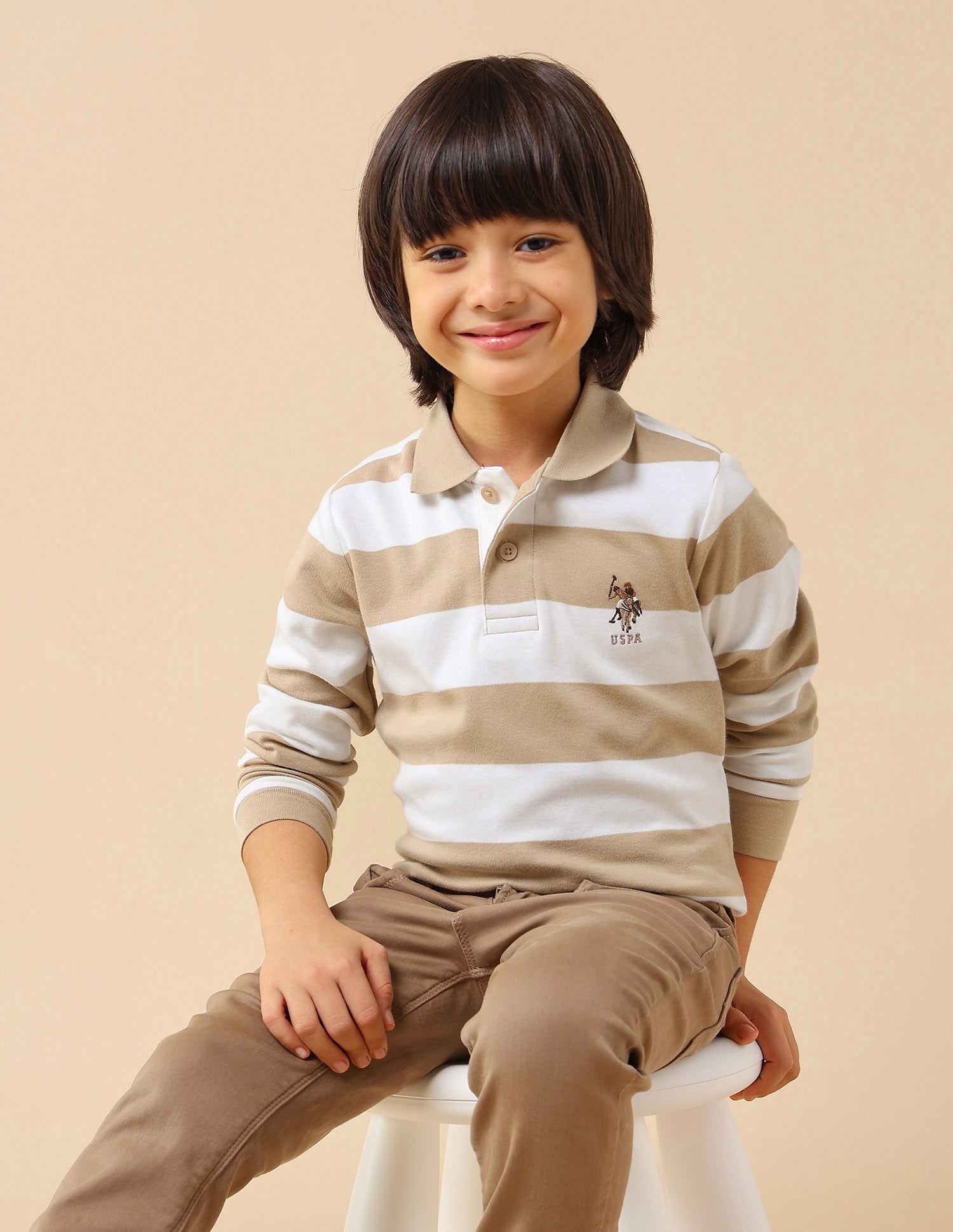 Boys Horizontal Striped Regular Fit Polo Shirt